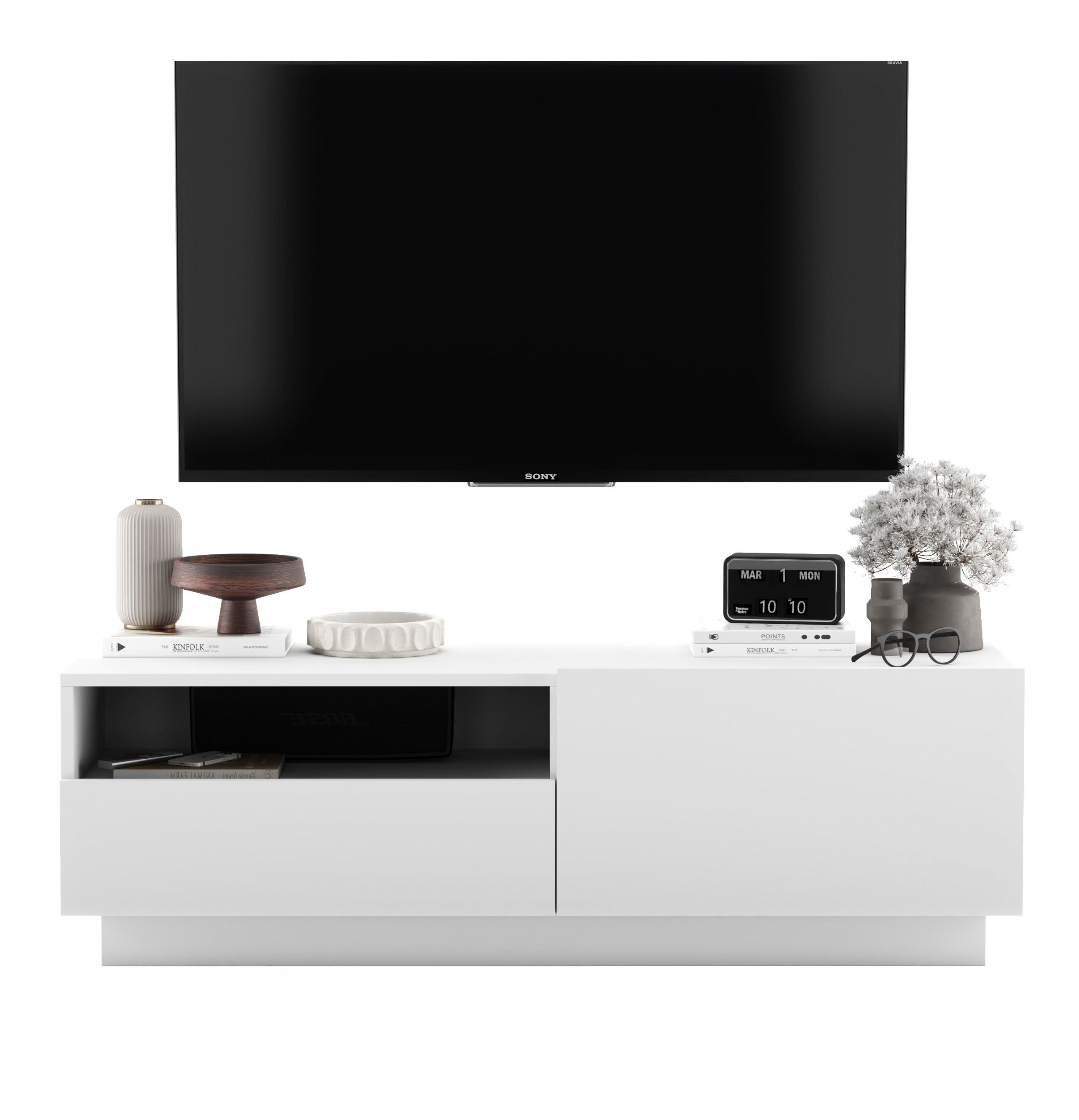 Szafka RTV Loft 120 cm biały mat, komoda RTV z szufladą pod telewizor do salonu