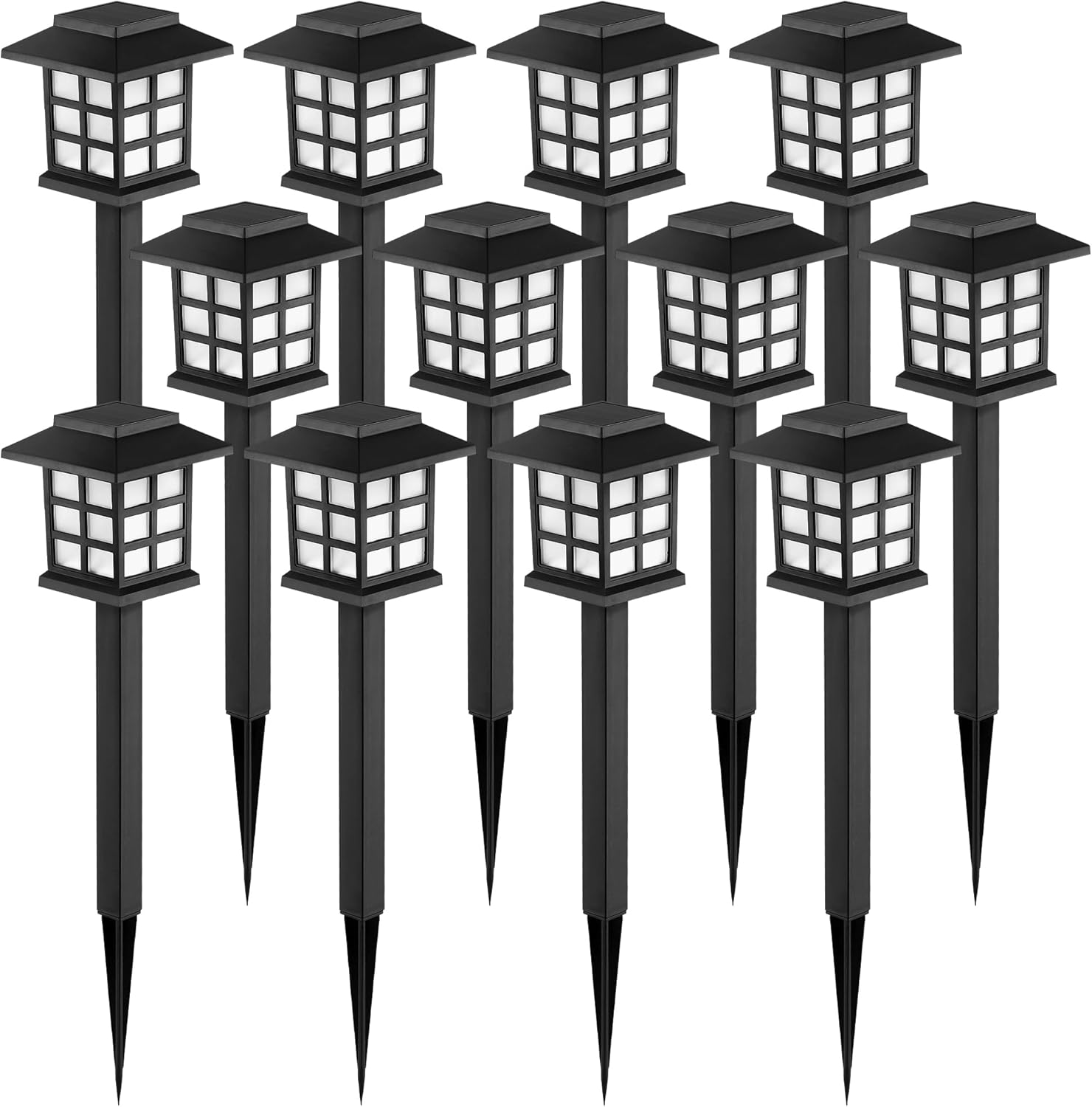 12 lamp solarnych na patio, do ogrodu, willi, domu i podwórka: Dekoracyjne oświetlenie solarne do użytku zewnętrznego, białe światło