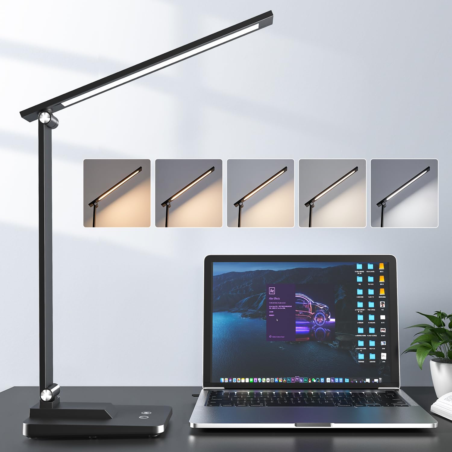 Lampka biurkowa LED, 3 poziomy jasności, 5 kolorów, przenośna, składana lampka biurkowa LED, lampka nocna LED sterowana dotykowo, lampka biurkowa dla