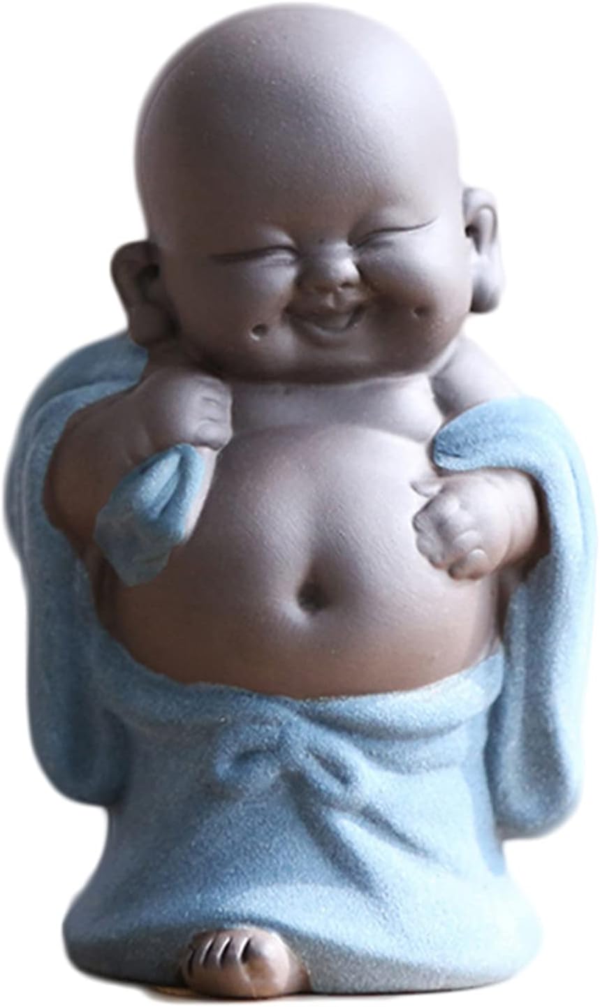 Ceramiczny śmiejący się Budda Maitreja, siedzący posąg Buddy Szczęścia, dekoracja do ogrodu i wnętrz, niebieska ozdoba herbaciana