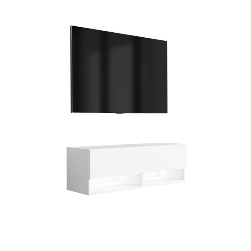 Szafka pod telewizor 100 cm Biały Mat, LED biały, 100 × 32 × 34 cm