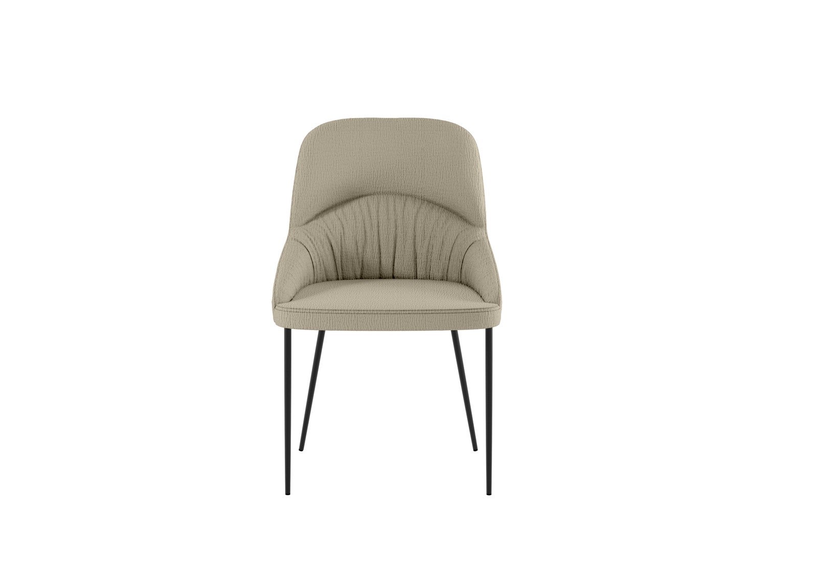 Nowoczesne krzesło Ginevra z tapicerką z łatwej w czyszczeniu beżowej tkaniny i czarną, metalową ramą – elegancki, minimalistyczny design