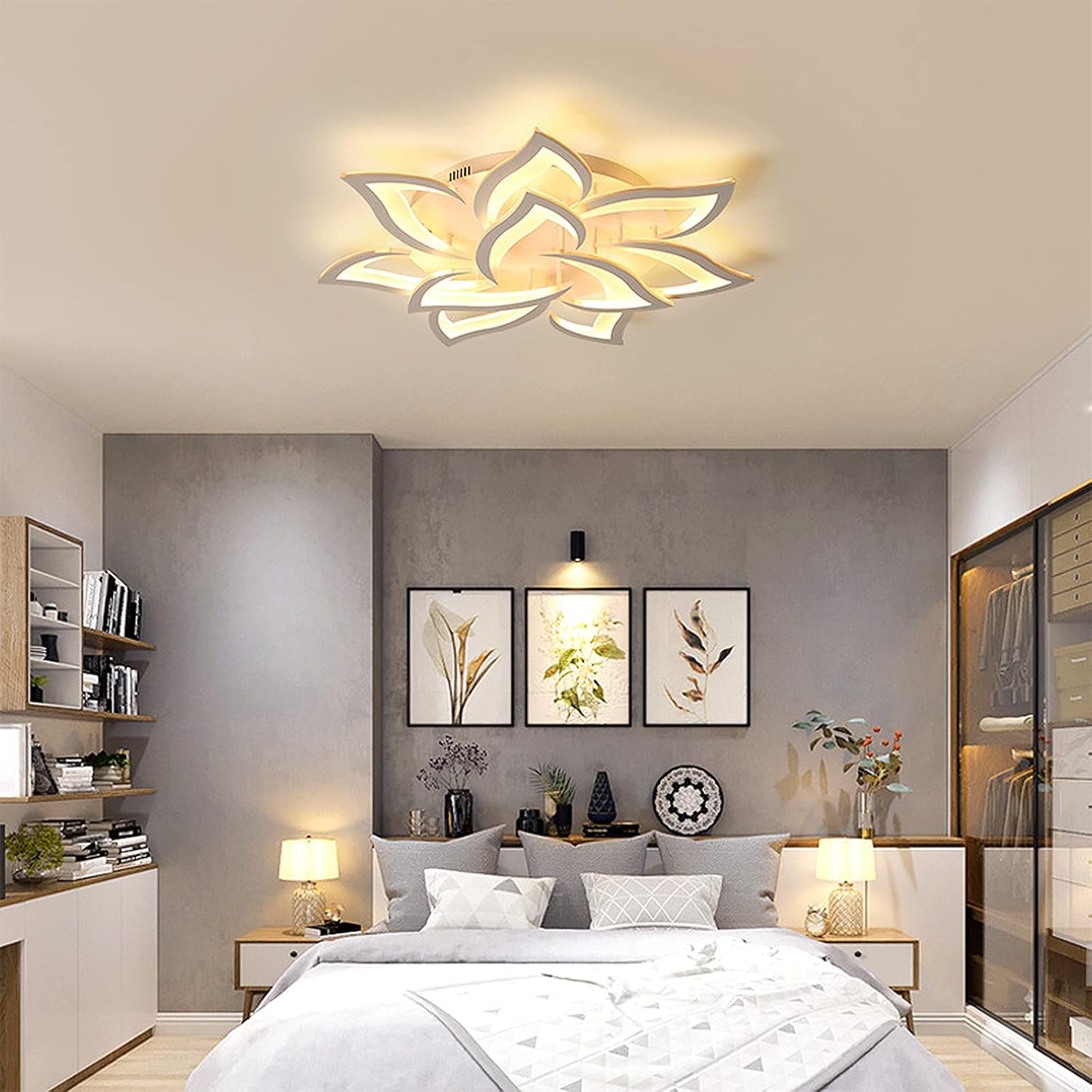 Ściemnialna lampa sufitowa LED — nowoczesna wpuszczana lampa akrylowa o mocy 72 W, metalowa oprawa oświetleniowa z kwiatowym wzorem, idealna do salon