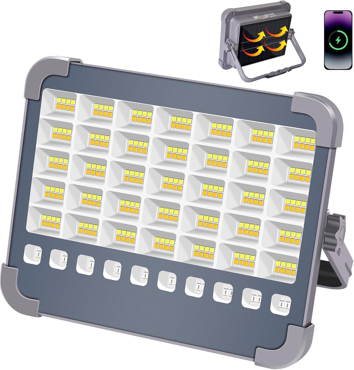 Latarnia LED Ładowana 100W 10000lm z Panelem Słonecznym, 5 Trybów Oświetlenia, Zewnętrzna Bateria 6000mAh do Kempingu, Wędkarstwa i Garażu