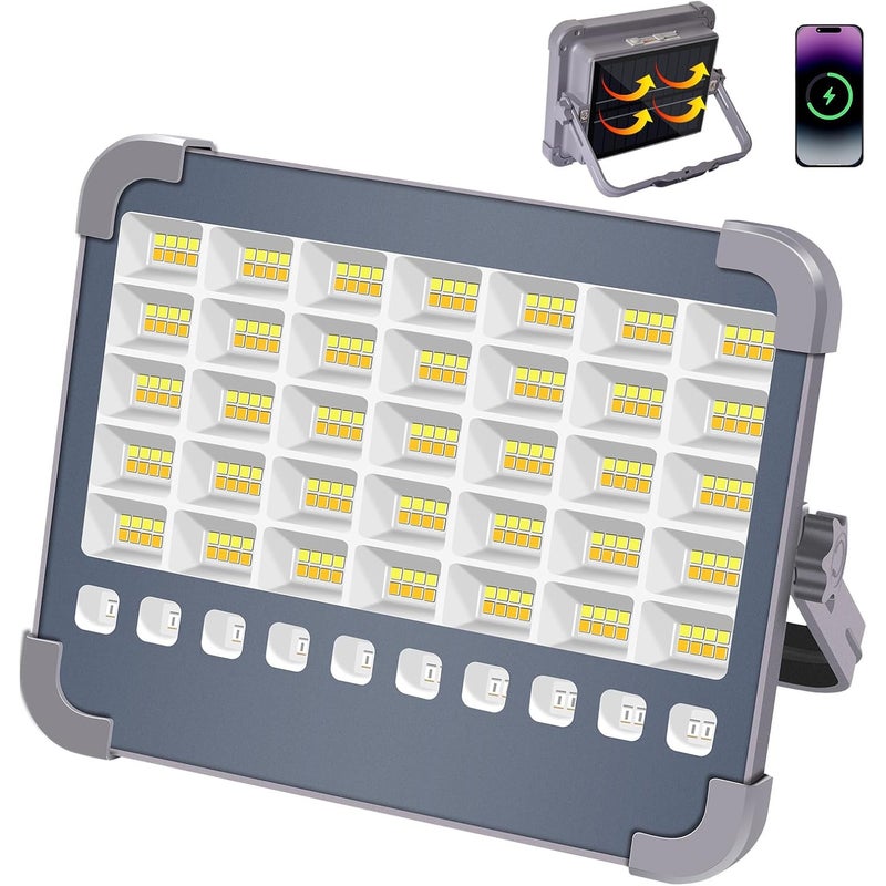 Latarnia LED Ładowana 100W 10000lm z Panelem Słonecznym, 5 Trybów Oświetlenia, Zewnętrzna Bateria 6000mAh do Kempingu, Wędkarstwa i Garażu