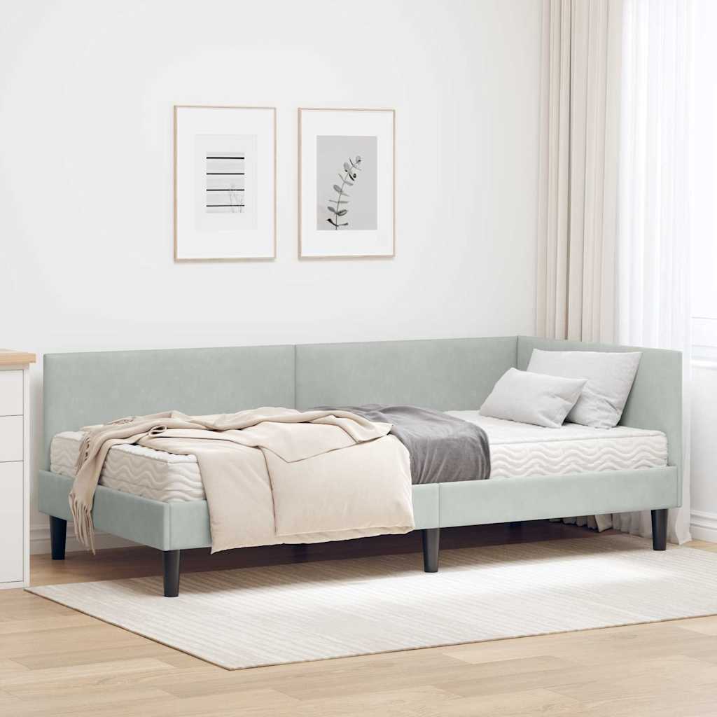Rama Łóżka Narożnego z Materacem Inny 2 pcs Jasnoszary Aksamit vidaXL