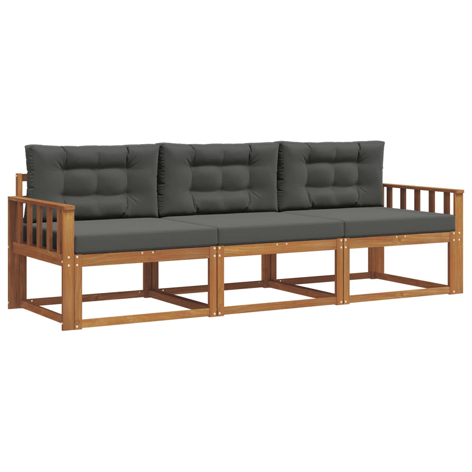 Sofa Ogrodowa Modułowa 3-Osobowa Drewniana z Antracytowymi Poduszkami