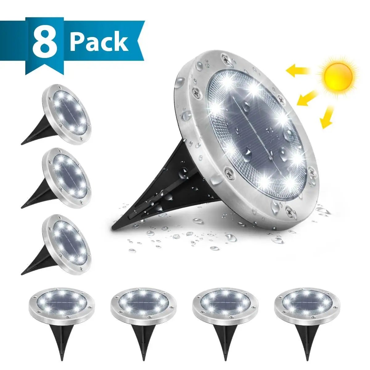 8 sztuk solarnych lamp ogrodowych z 8 diodami LED, wodoodpornych zgodnie z normą IP65, oświetlenie zewnętrzne, idealne do ogrodu, trawnika, 6000K
