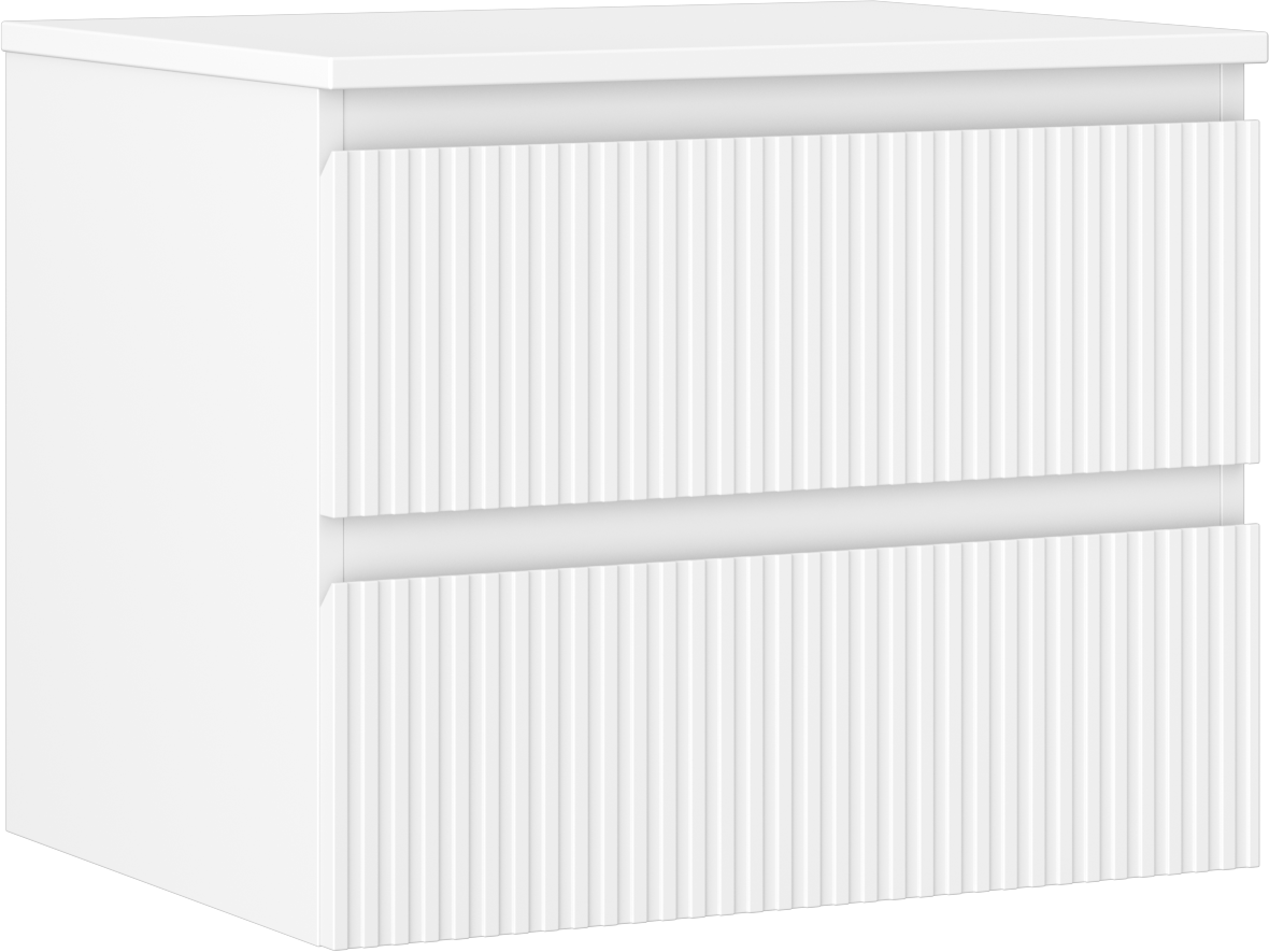 Mexen Rivel szafka łazienkowa podumywalkowa 60 cm z blatem, 2 szuflady, ryflowana , biała mat - 91A20-06047-2-BFFC01