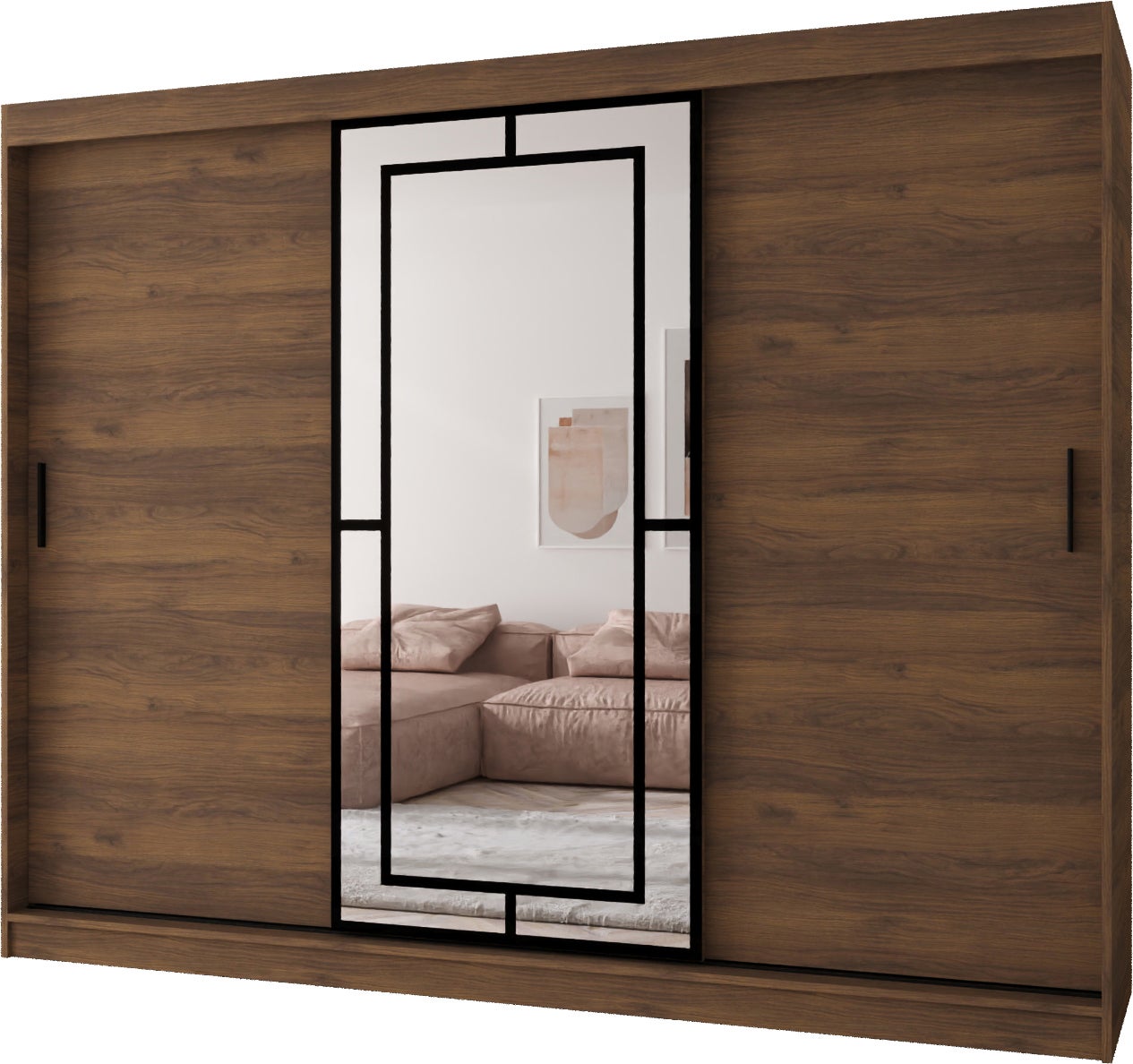 Szafa przesuwna z lustrem MODENA 250 x 62 x 200 orzech + u. czarny