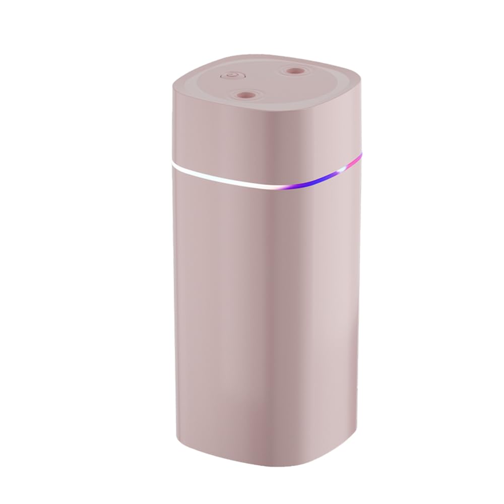 Mini Nawilżacz USB 600 ml, Podwójna Dysza Ultrasoniczna z Kolorową Lampką LED, Wyłączanie Auto, Różowy