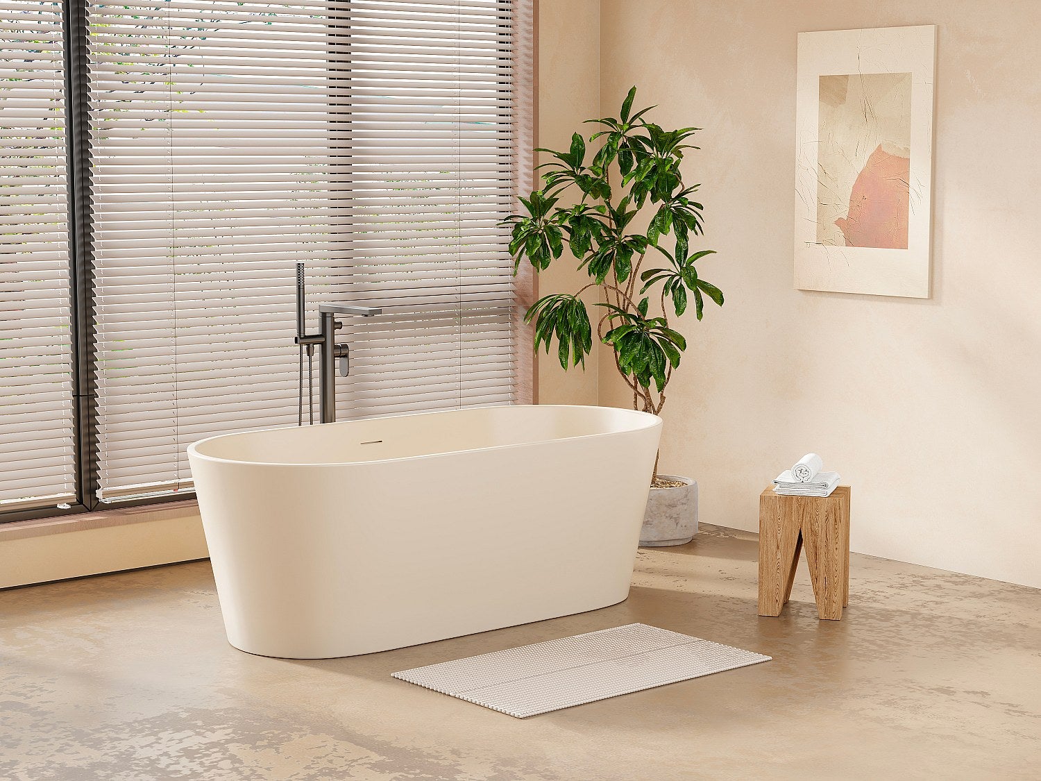 Wanna wolnostojąca owalna - 255 l - 159 x 74 x 56 cm - Beżowy mat - Akryl - LUZECA