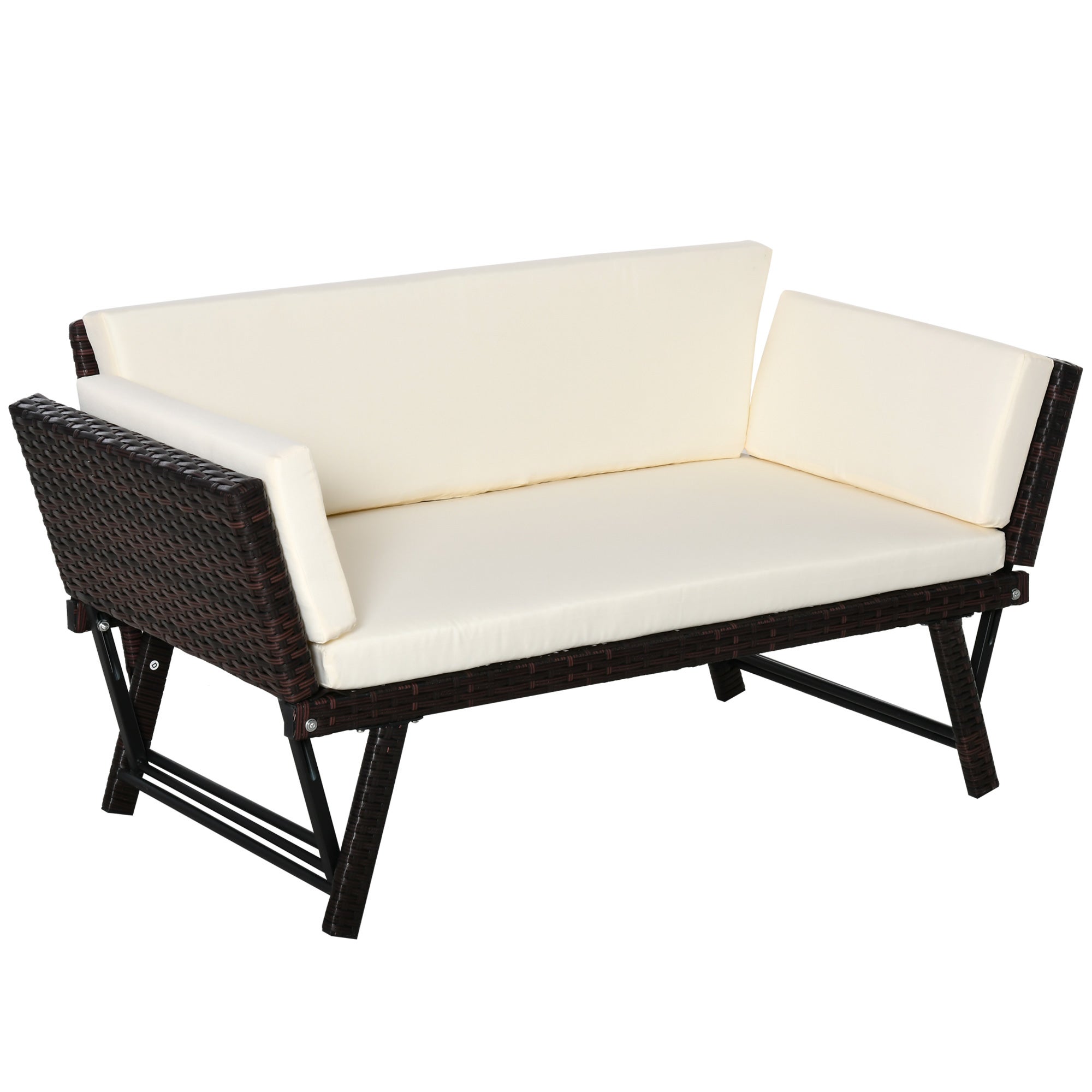 Sofa 129 x 63 x 67 cm, z miejscem do przechowywania, brązowy, rattan, do ogrodu, na taras i balkon, praktyczny wybór do codziennego użytkowania