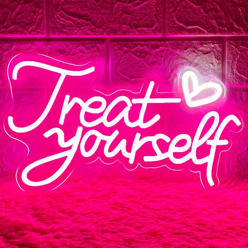 Panel neonowy Treat Yourself, neonowy róż do dekoracji ścian, prezentów, dekoracji pokoju do sypialni, ślubu, salonu, baru, kosmetyczki