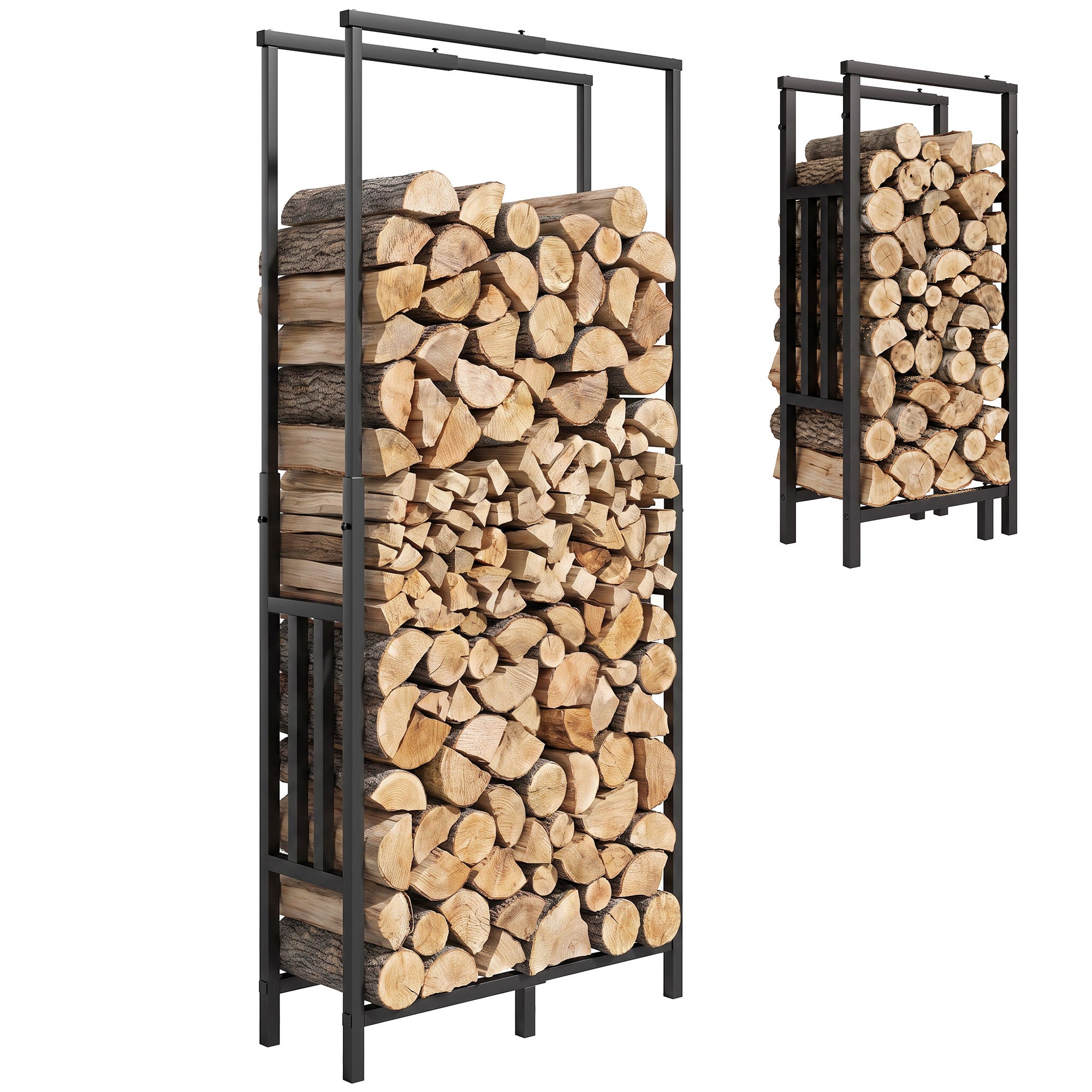 Stojak na drewno kominkowe z metalu, z regulacją, 75,5 × 25 × 170 cm, czarny