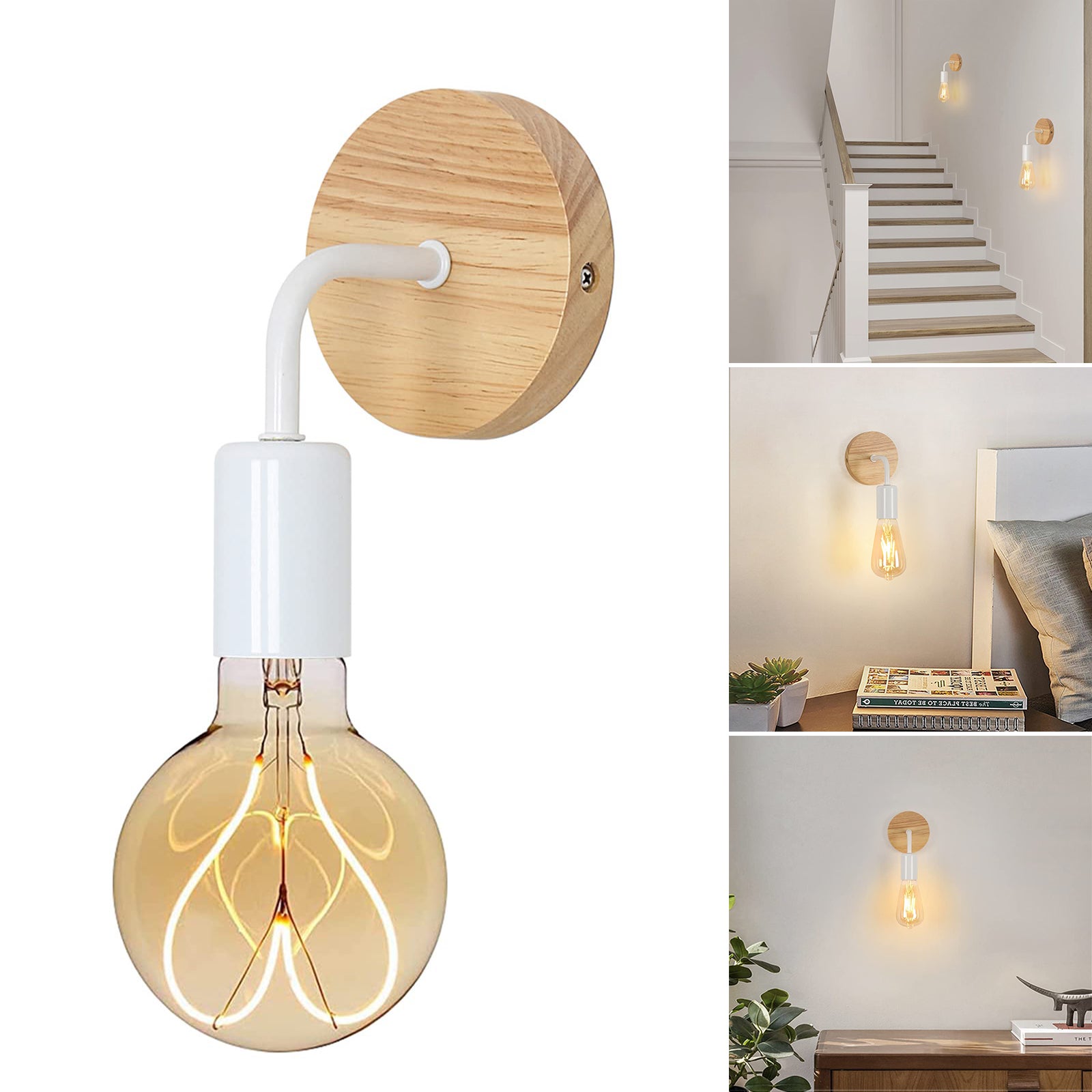 Drewniana Lampa Ścienna Kinkiety Ścienne Wewnętrzne Industrialne żarówka nie jest dołączona Oprawa Oświetleniowa Vintage do Sypialni Salonu Korytarza