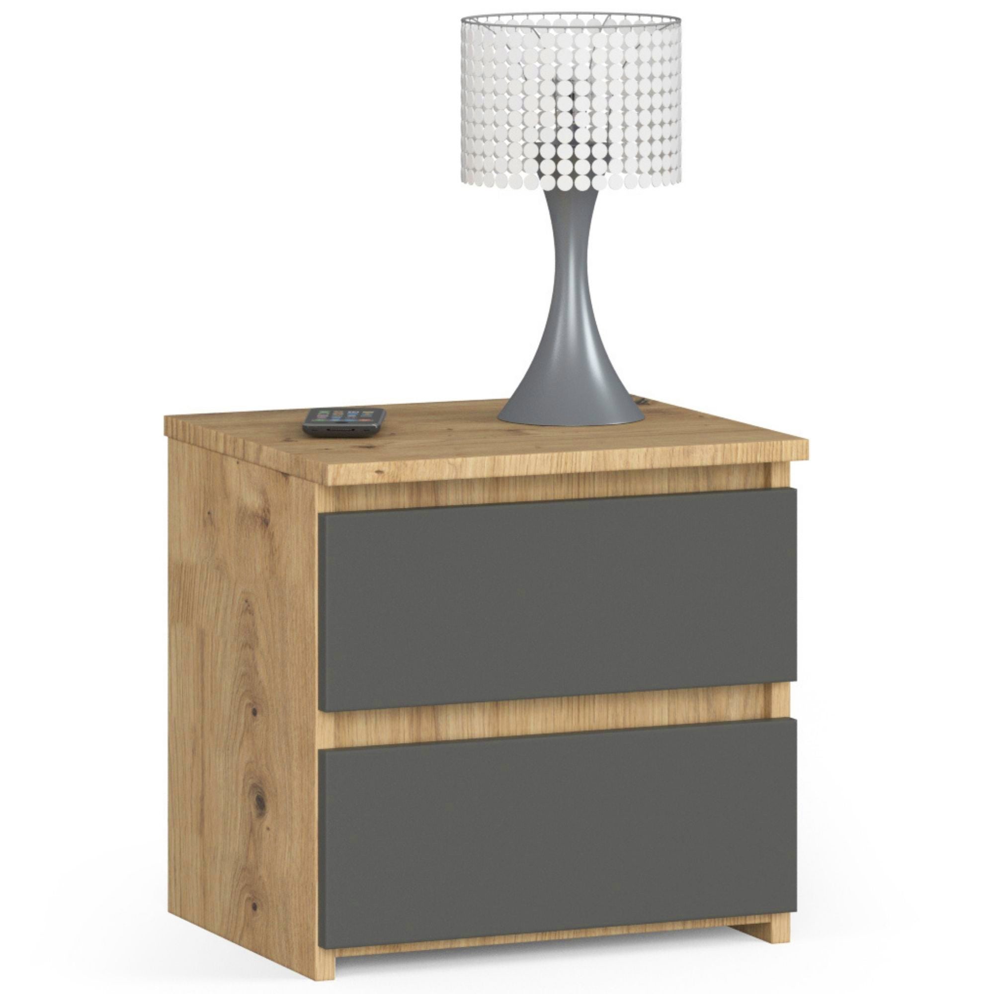 Szafka nocna AKORD CL2 Dąb Artisan 40 cm 2 szuflady kolor Grafit Szary mat 40x35x40 cm