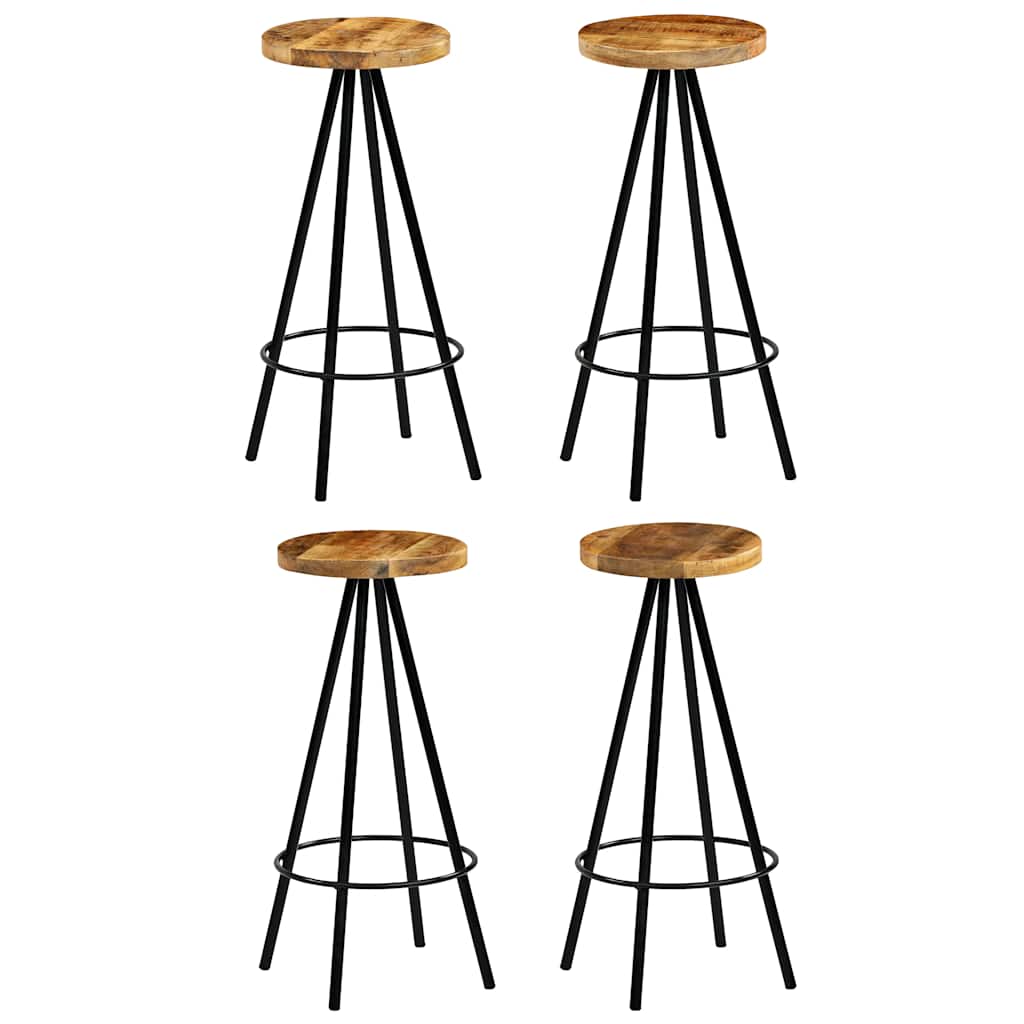 4x Hoker Barowy Drewniany z Litego Mango do Kuchni z Metalową Ramą