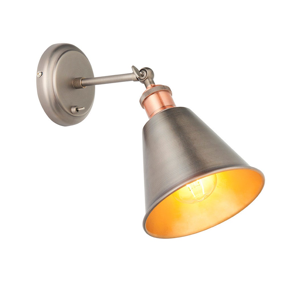 Kinkiet z włącznikiem HAL postarzany cynowy 1xE27x20W metal wym:27,3x17x32cm IP20 Endon