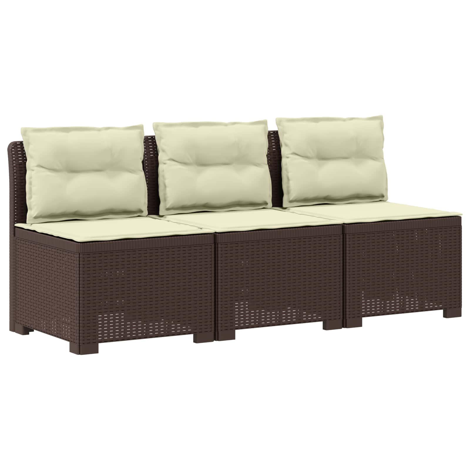 Sofa Ogrodowa Modułowa 3-Osobowa Plastikowa Brązowa z Poduszkami na Taras
