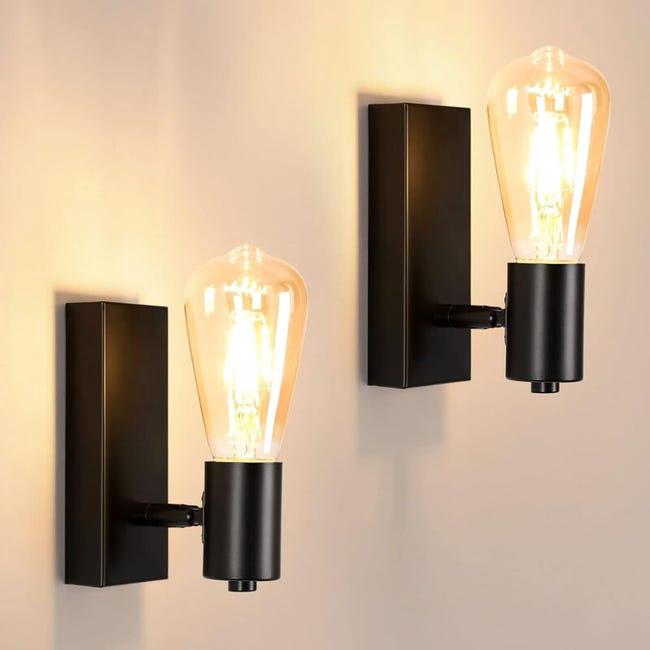 Zestaw 2 przemysłowych lamp ściennych do wnętrz, lampa ścienna E27 w stylu vintage, regulowana do 90° lub 360°, lampa ścienna z czarnego metalu w styl