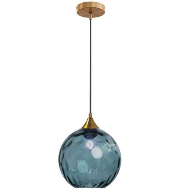 20 cm ciemnoniebieska szklana lampa wisząca w kształcie kuli z podstawą w kolorze złota i szklaną kulą, wisząca lampa sufitowa do wyspy kuchennej (cie