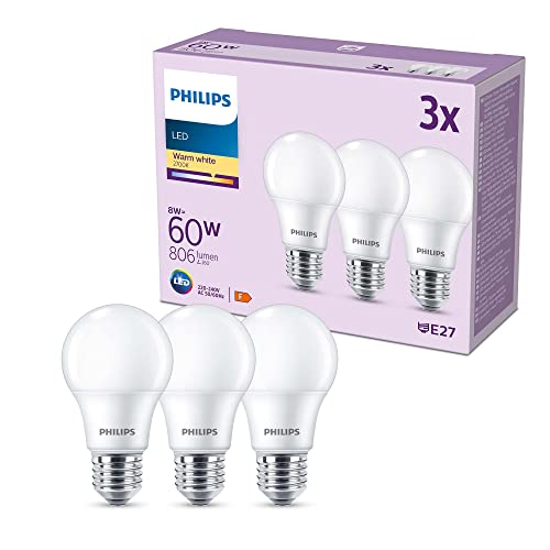 Żarówka LED - PHILIPS - 60W - E27 - Ciepła Biała - Matowa - Nieściemniana - Zestaw 3