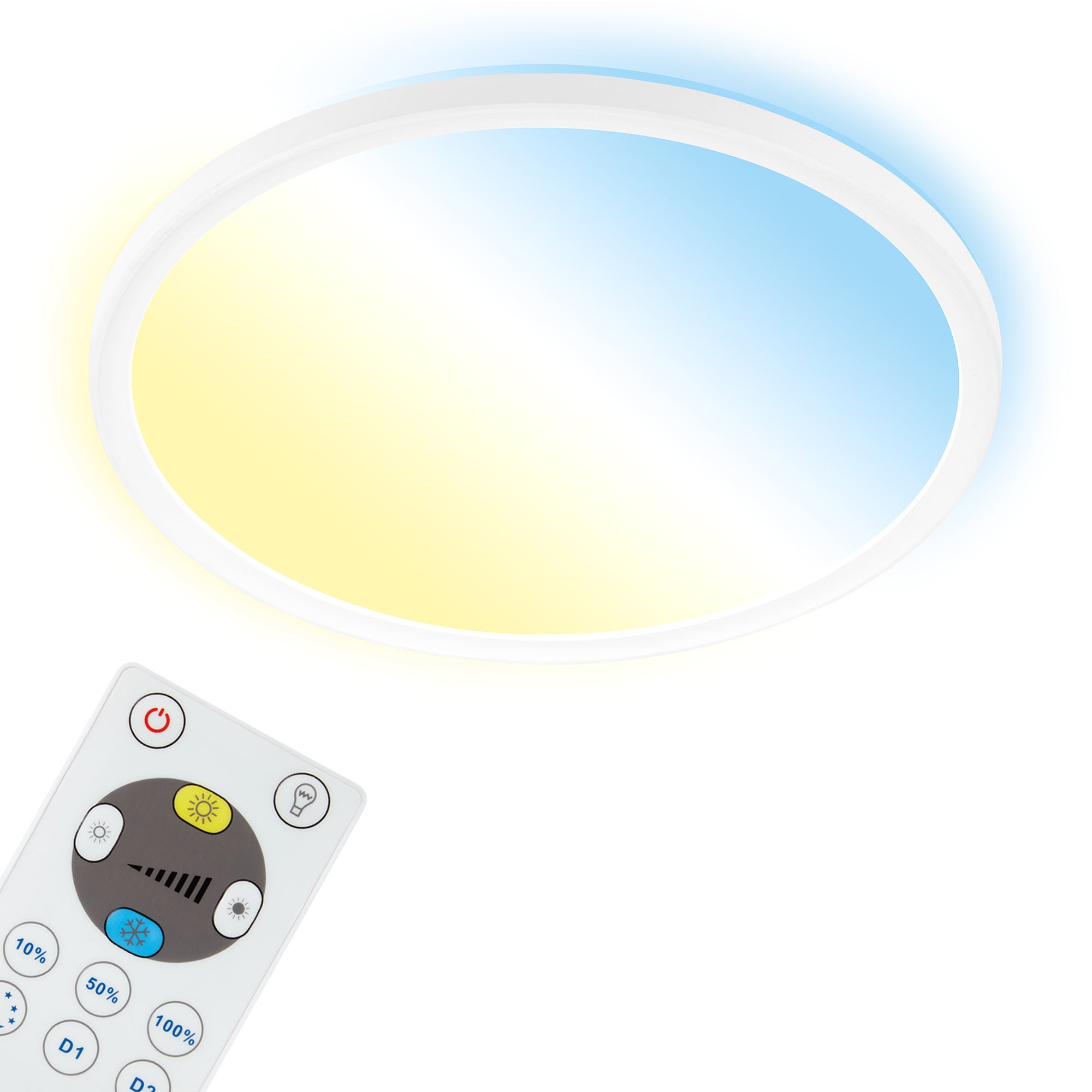 Ultracienki panel LED SLIM CCT z efektem podświetlenia - IP20 - Ø290x30mm - 2700K-6500K - 18W / 2400lm - ściemnialny - biały - Briloner
