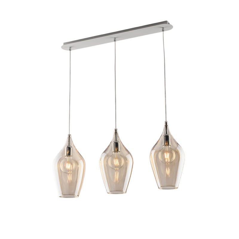 Binario in ferro con vetri ambra pyrex 3 luci H.41 - MAX 141 - L.75 X 10