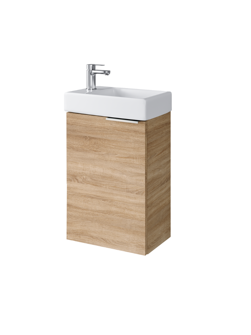 Zestaw szafka łazienkowa z umywalką ceramiczną Uptrend Fika 40 cm, drzwi, wisząca, dąb sonoma 1 kpl.