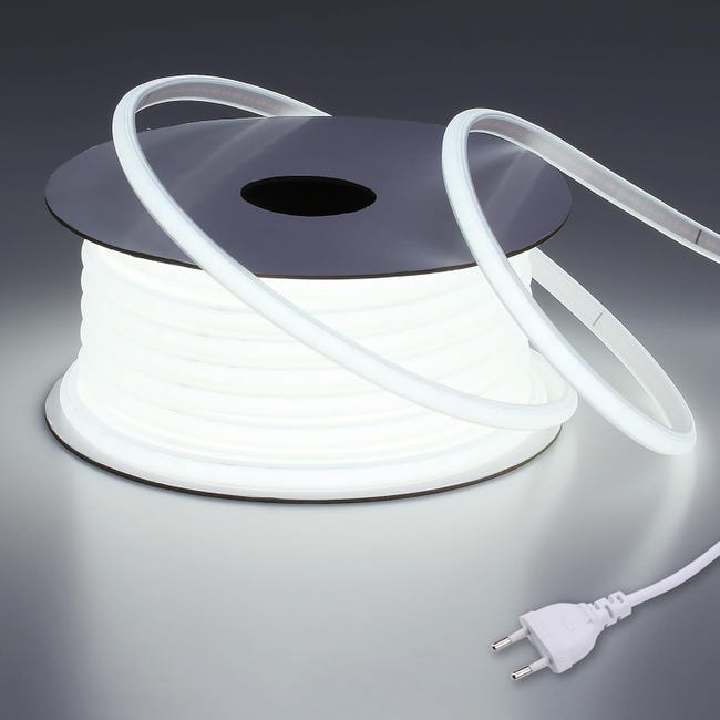 Taśma LED COB 220 V, wodoodporna, zewnętrzna, 20 m, 6000 K, zimna biel, elastyczna, do cięcia, wodoodporna, IP65, bez transformatora, wtyczka w zesta