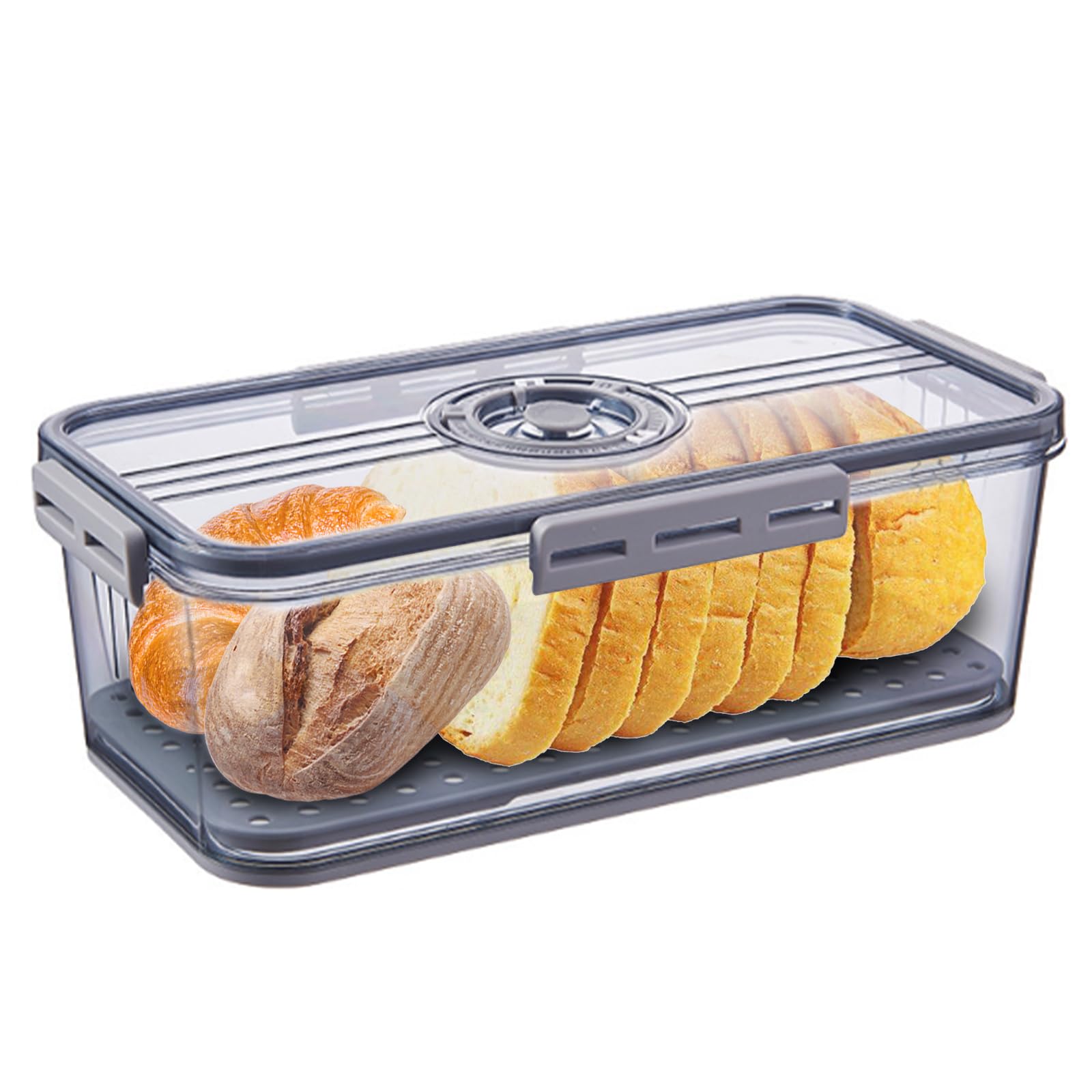 Mini Pudełko na Chleb z Pokrywką i Zaworem Powietrznym Próżniowym, Plastikowy Pojemnik do Przechowywania Domowego Chleba, Tostów, Kanapek, Szary