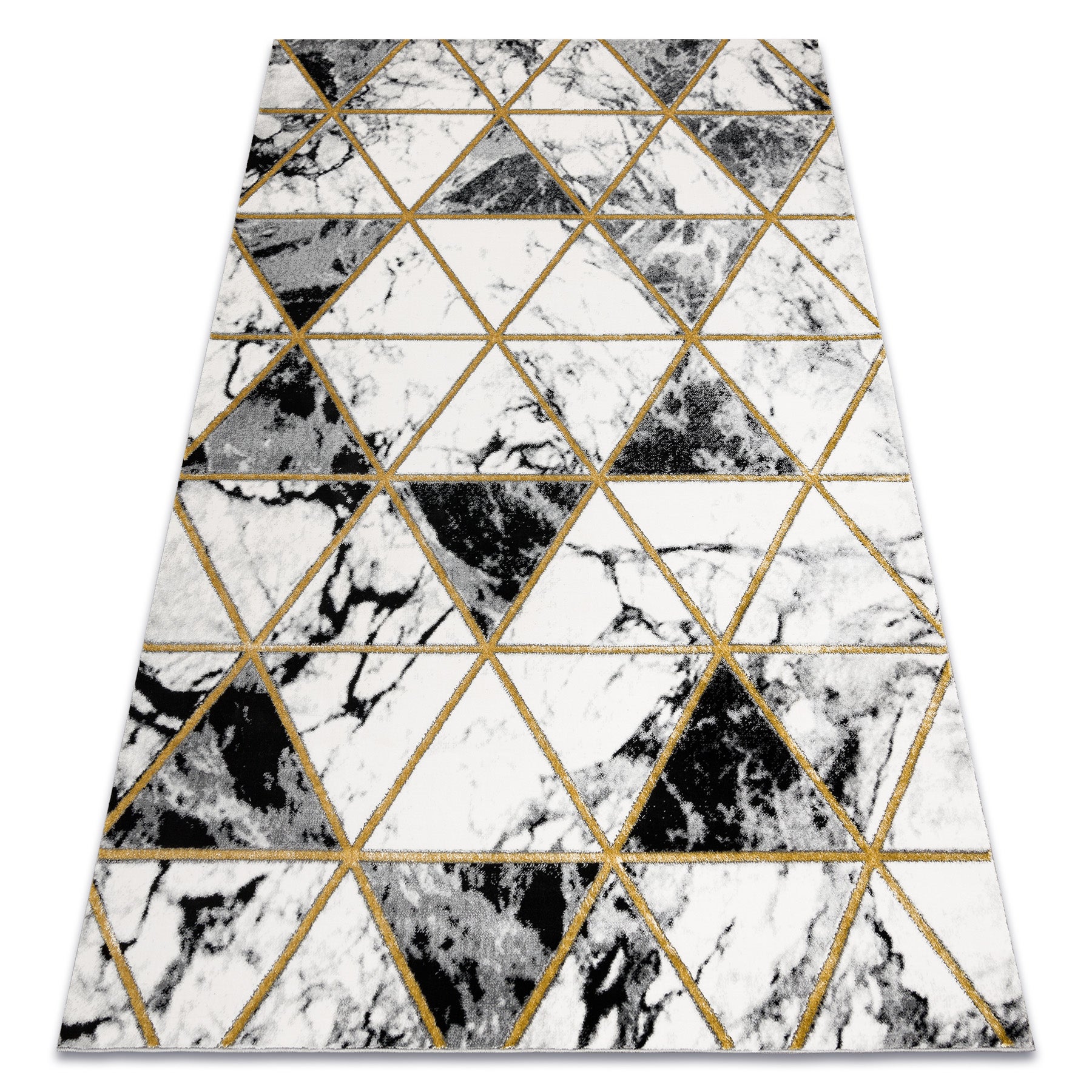 Dywan EMERALD ekskluzywny 1020 glamour, stylowy marmur, trójkąty czarny / złoty 160x220 cm