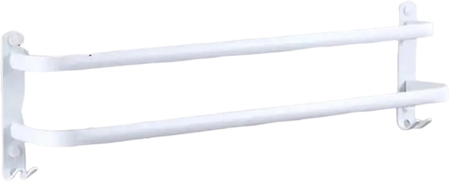 Wieszak na ręczniki do łazienki, bez wiercenia, ścienny, biały, z 2 haczykami, aluminiowy, do kuchni, biały, 2-poziomowy, 50 cm