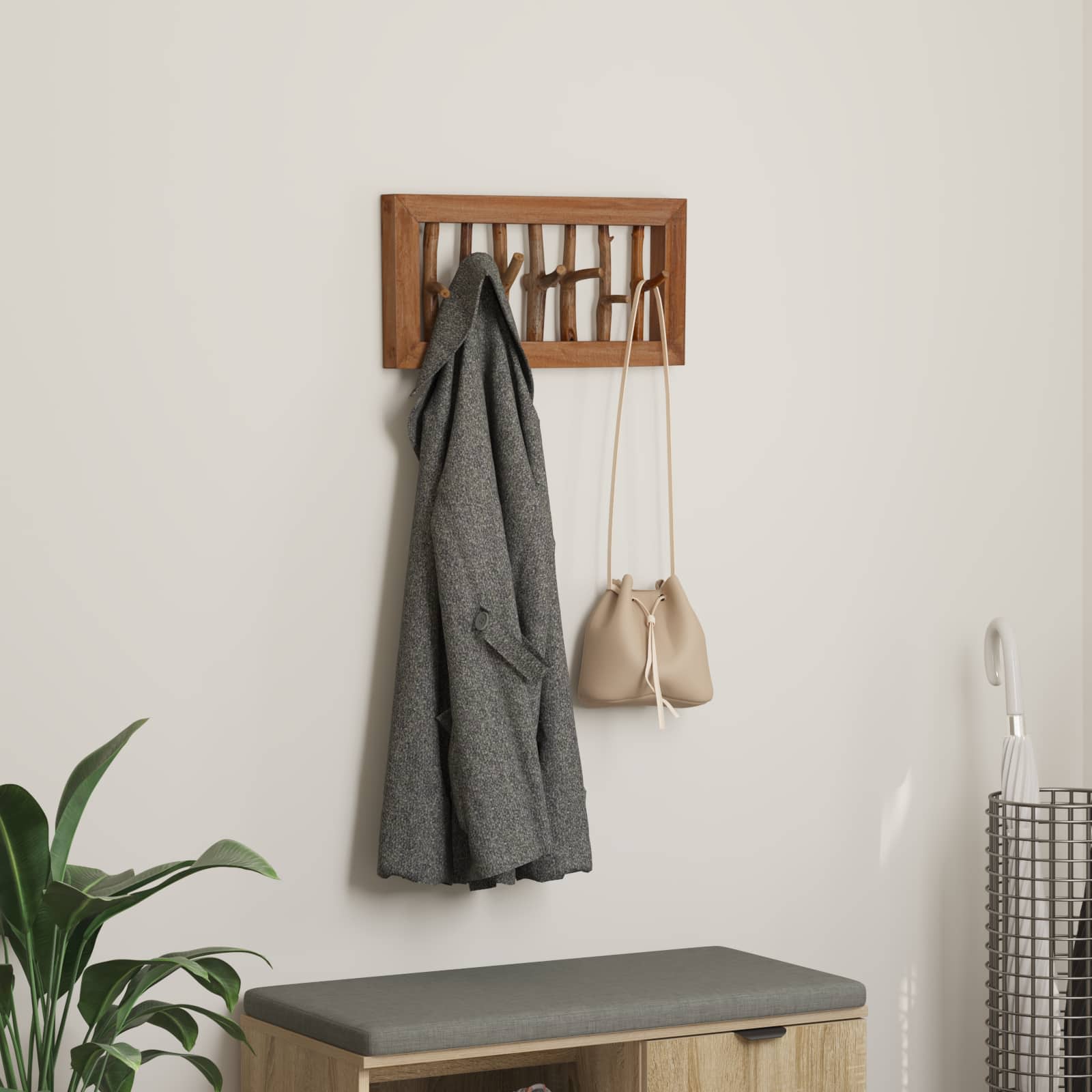 Hak na płaszcze Naturalny 50 x 10 x 25 cm Lite drewno mahoniowe vidaXL