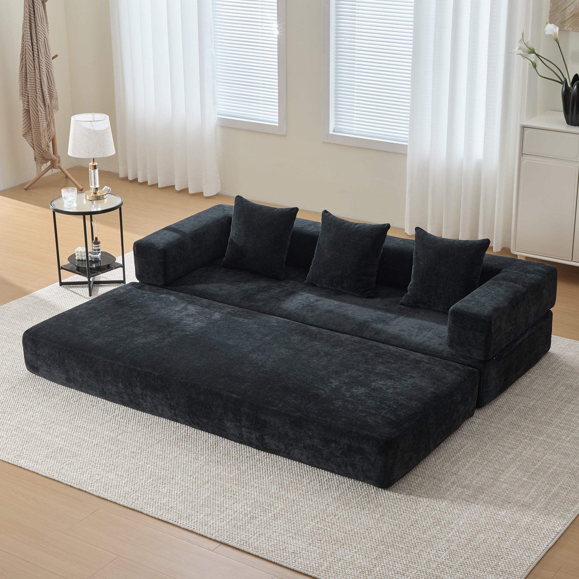 Sofa Modułowa Szenilowa, Miękka Sofa Blokowa z Kieszeniami Bocznymi, Antypoślizgowa Podstawa do Salonu, Pokoju Gier