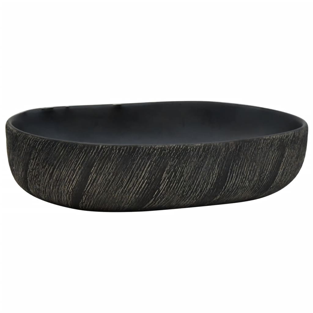 Umywalka Nablatowa Ceramiczna Owalna Czarna do Łazienki 59 cm