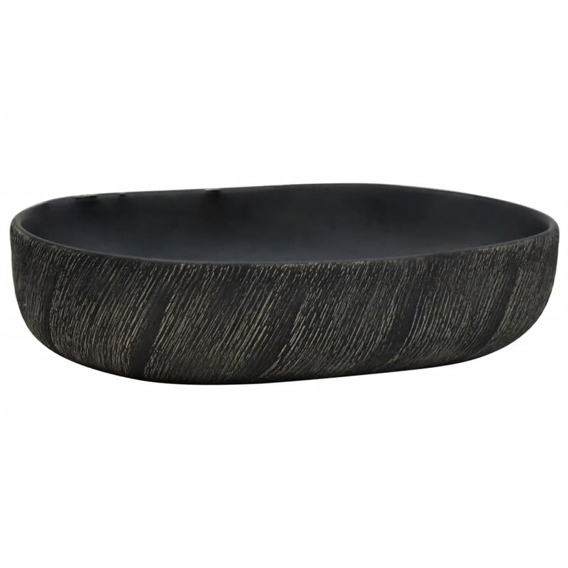 Umywalka Nablatowa Ceramiczna Owalna Czarna do Łazienki 59 cm