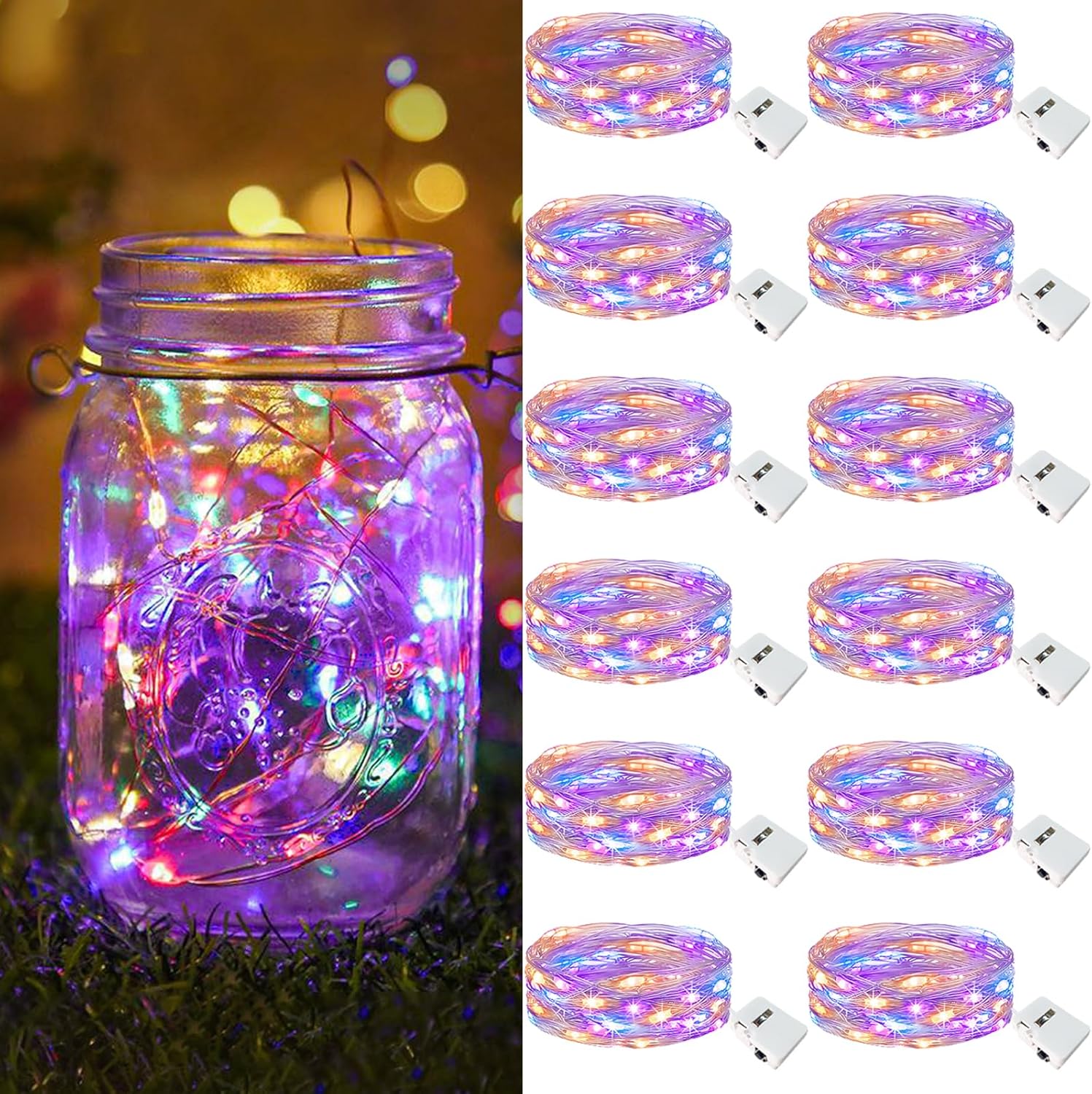 Zestaw 12 miniaturowych lampek LED zasilanych bateriami, 2 m, 20 diod LED, 3 tryby, wodoodporność IP65, małe lampki LED do użytku wewnątrz pomieszczeń