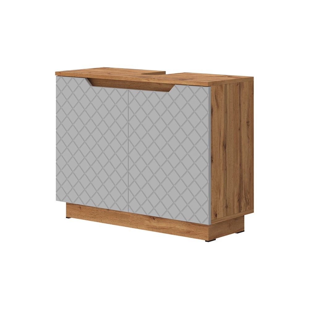 Vicco Szafka pod umywalkę Lotta, Dąb/szary ze strukturą płytek, 79.6 x 62.1 cm z 2 drzwiami