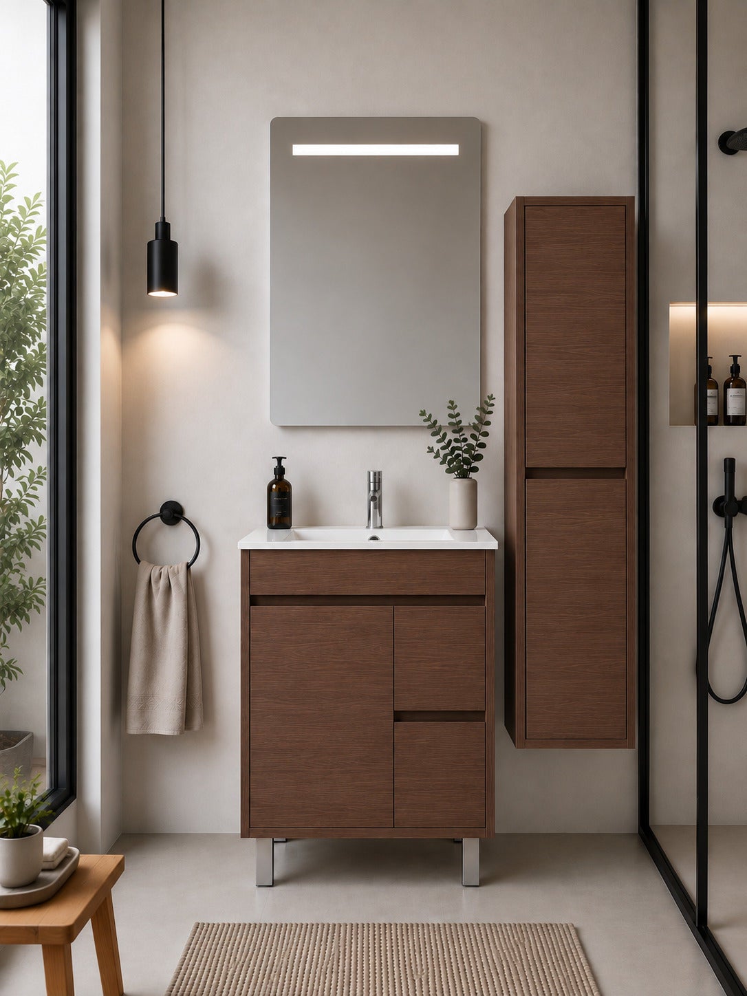 Szafka łazienkowa z umywalką ORIGENBATH ISQUIA bez lustra 60x45 cm jesion tea z kolumną