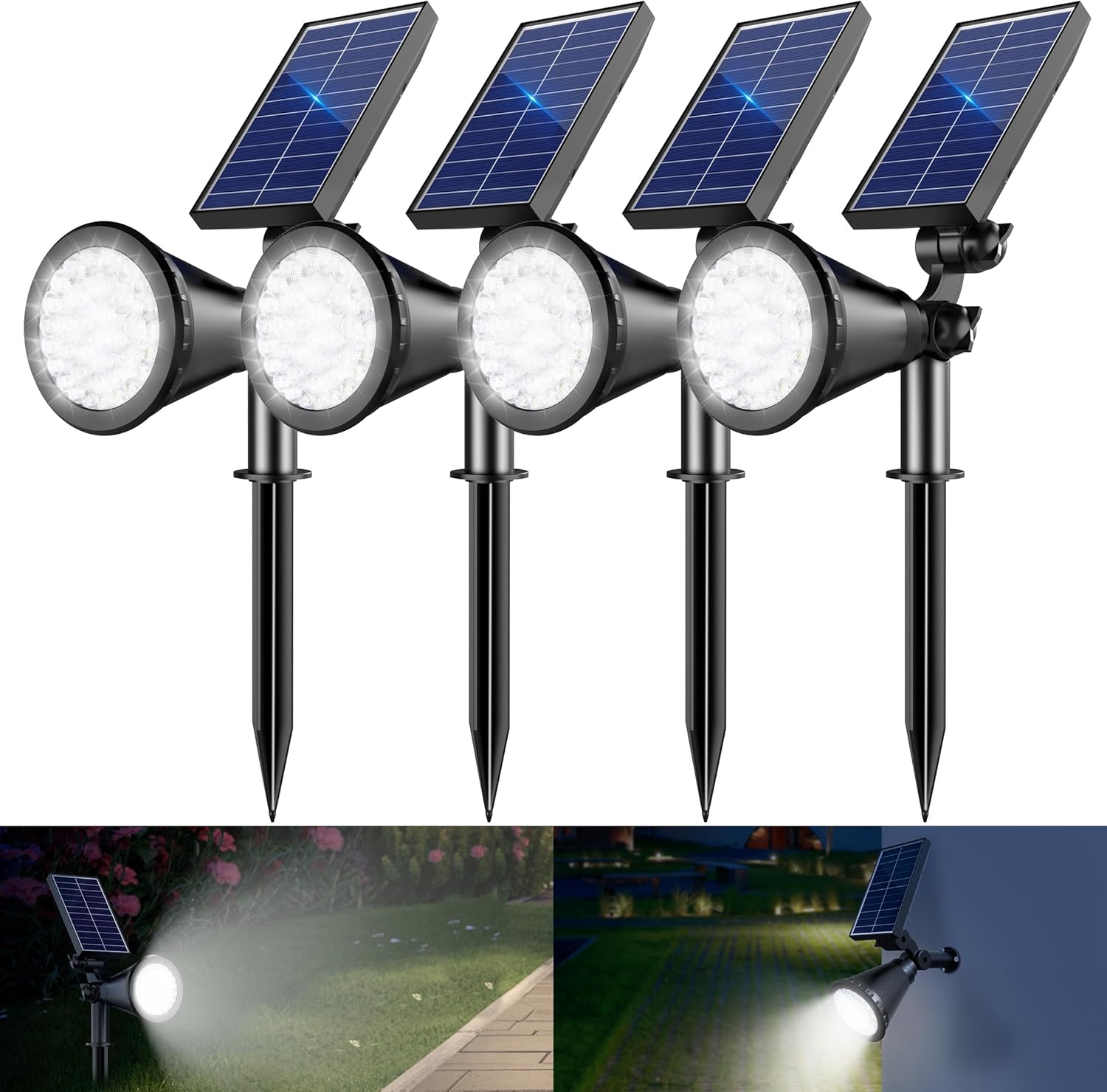 Reflektor solarny zewnętrzny, 36 żarówek LED, odpowiedni do oświetlenia ogrodu i tarasu – 4 sztuki (zimne białe światło)