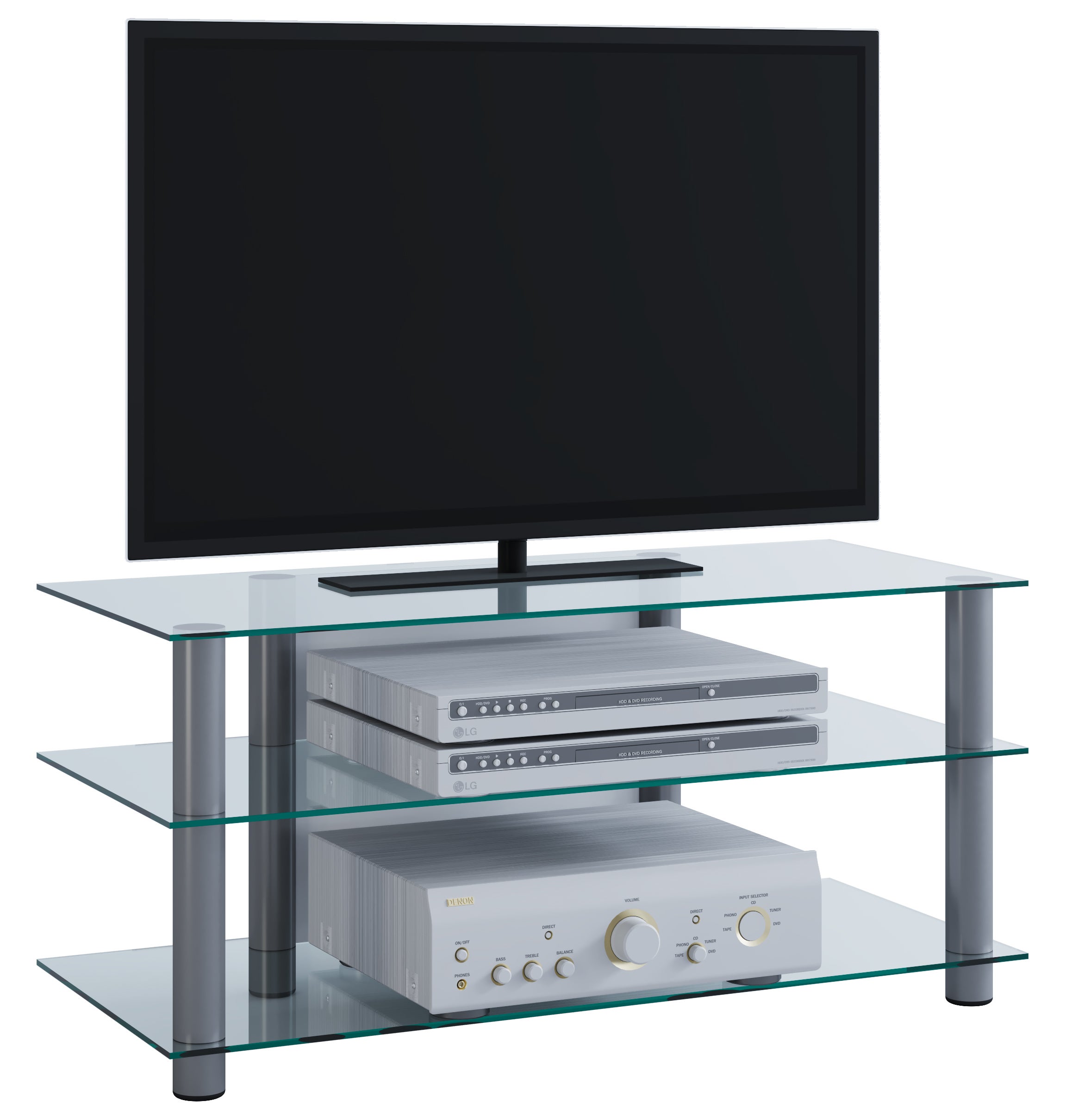 VCM Meble TV Netasa Przezroczyste szkło H. 45 x B. 95 x T. 40 cm