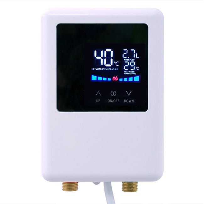 Podgrzewacz wody elektryczny 220 V, przepływowy podgrzewacz wody o mocy 5500 W, duży wyświetlacz cyfrowy, odpowiedni do kamperów.