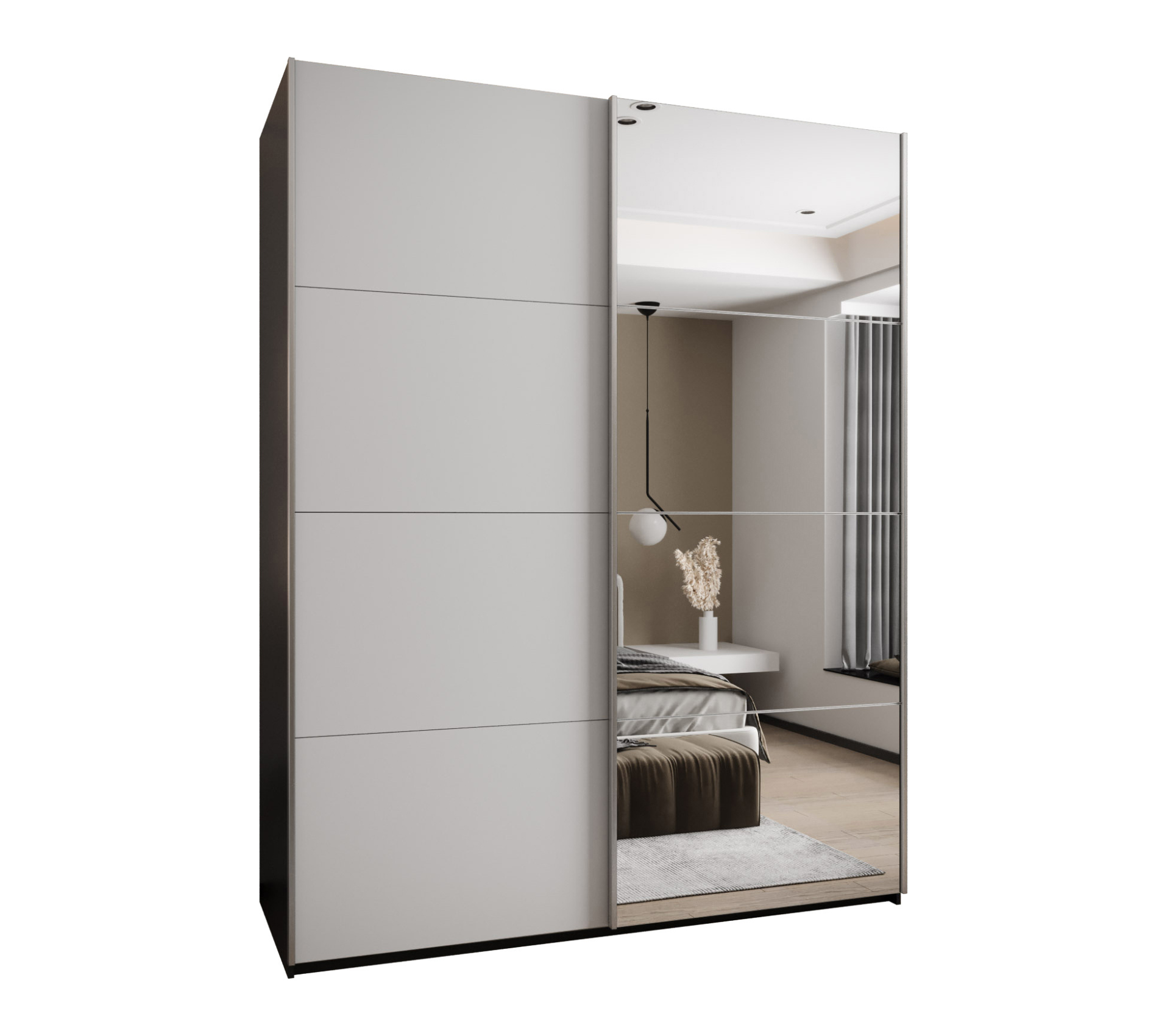 Szafa przesuwna wysoka Lux 3 200 x 64 x 245,5 cm czarny + biały + u. srebrny - Abiks Meble