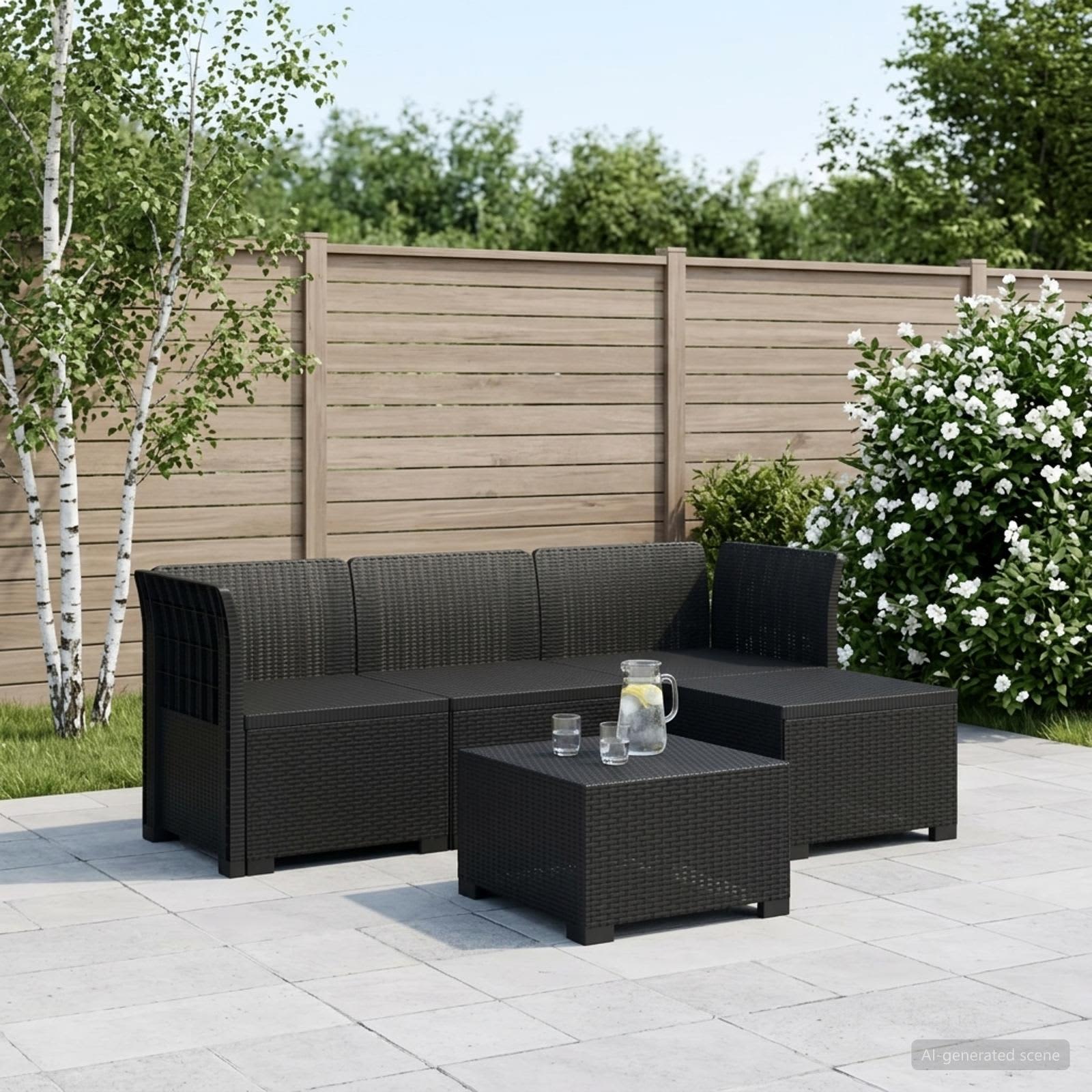 Sofa ogrodowa dla 4 osób w stylu rattanowym PP antracytowy vidaXL