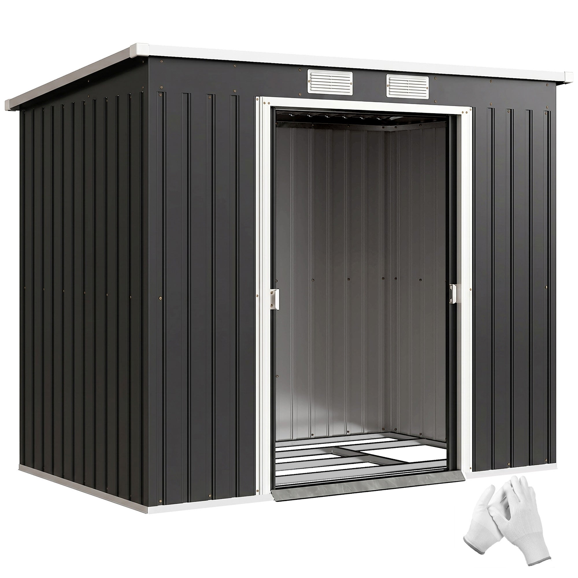 domek narzędziowy 2.77 m² 213 x 130 x 173 cm foundation zestaw sliding drzwi otwory wentylacyjne ciemnoszary galvanized stal