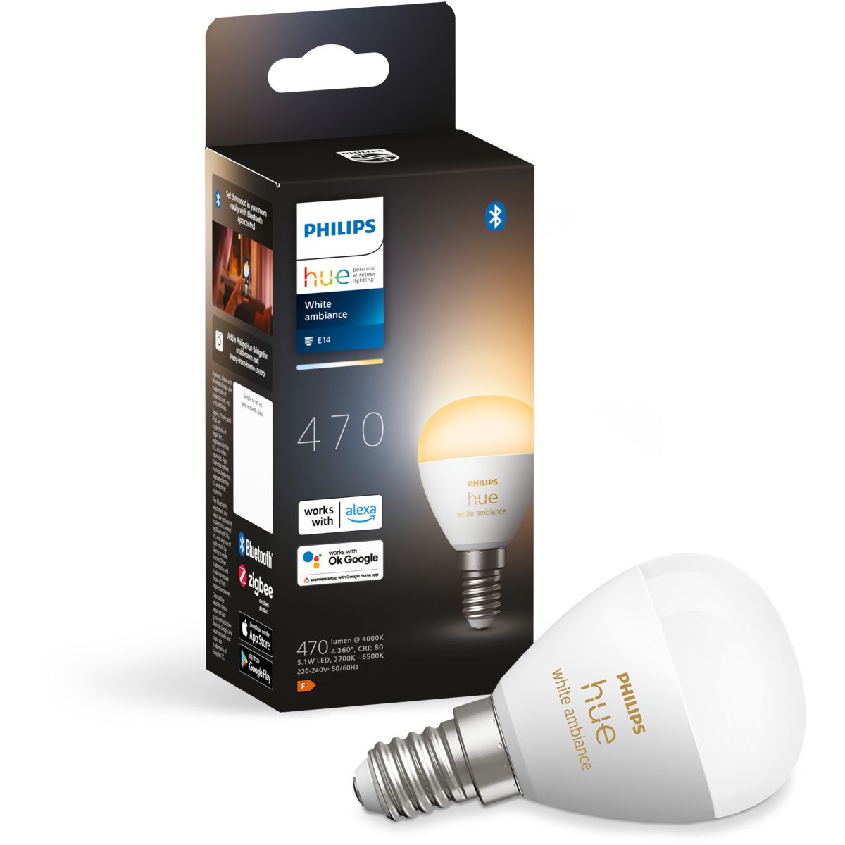 Żarówka LED E14 Kulka P45 5.1 W = 40 W 470 lm 2200-6500K CCT SMART Inteligentna Bluetooth ZigBee White Ambiance Philips HUE