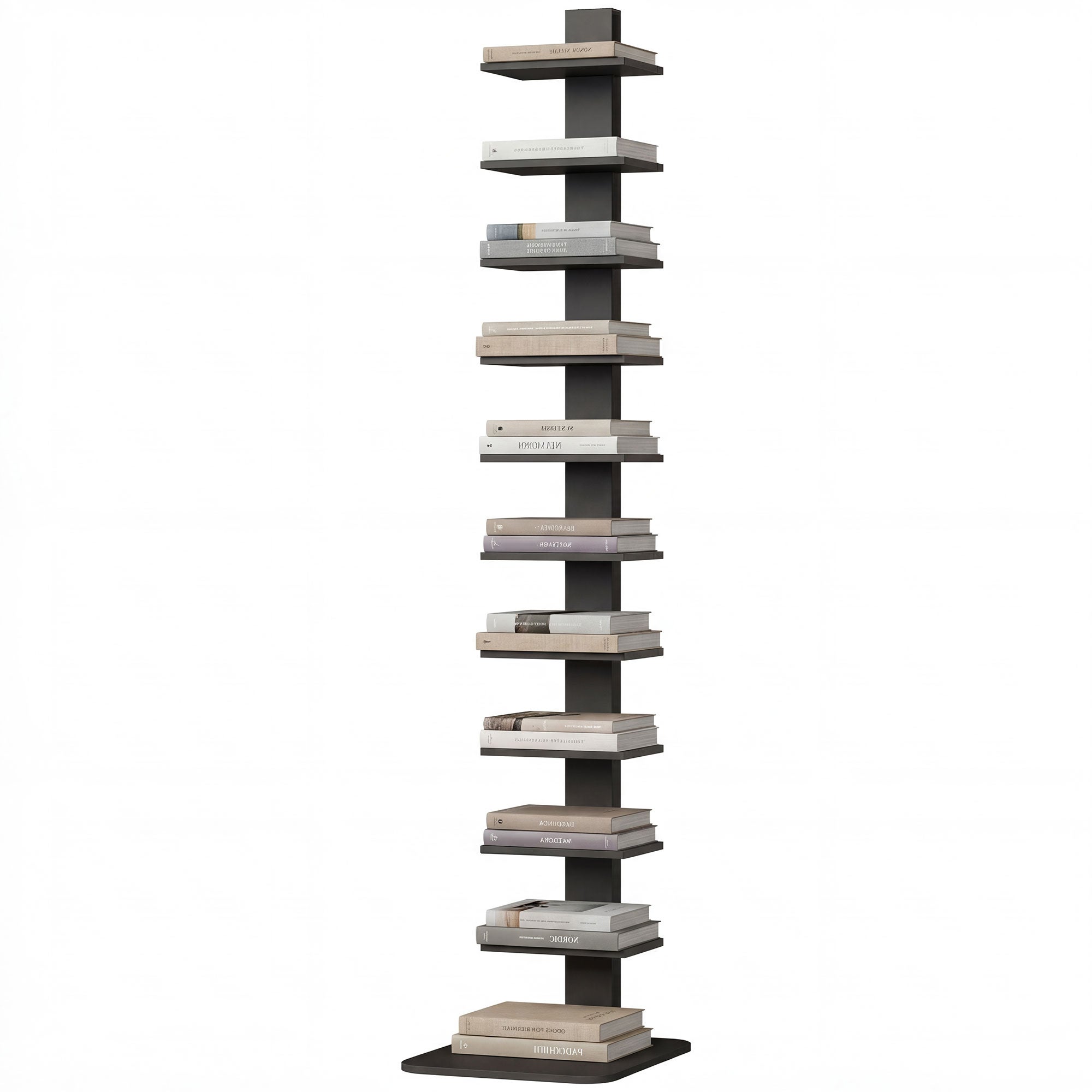 Nowoczesny, 11-poziomowy regał na książki, oszczędzający miejsce, w stylu industrialnym, 34,5 x 41,5 x 163,5 cm, czarny