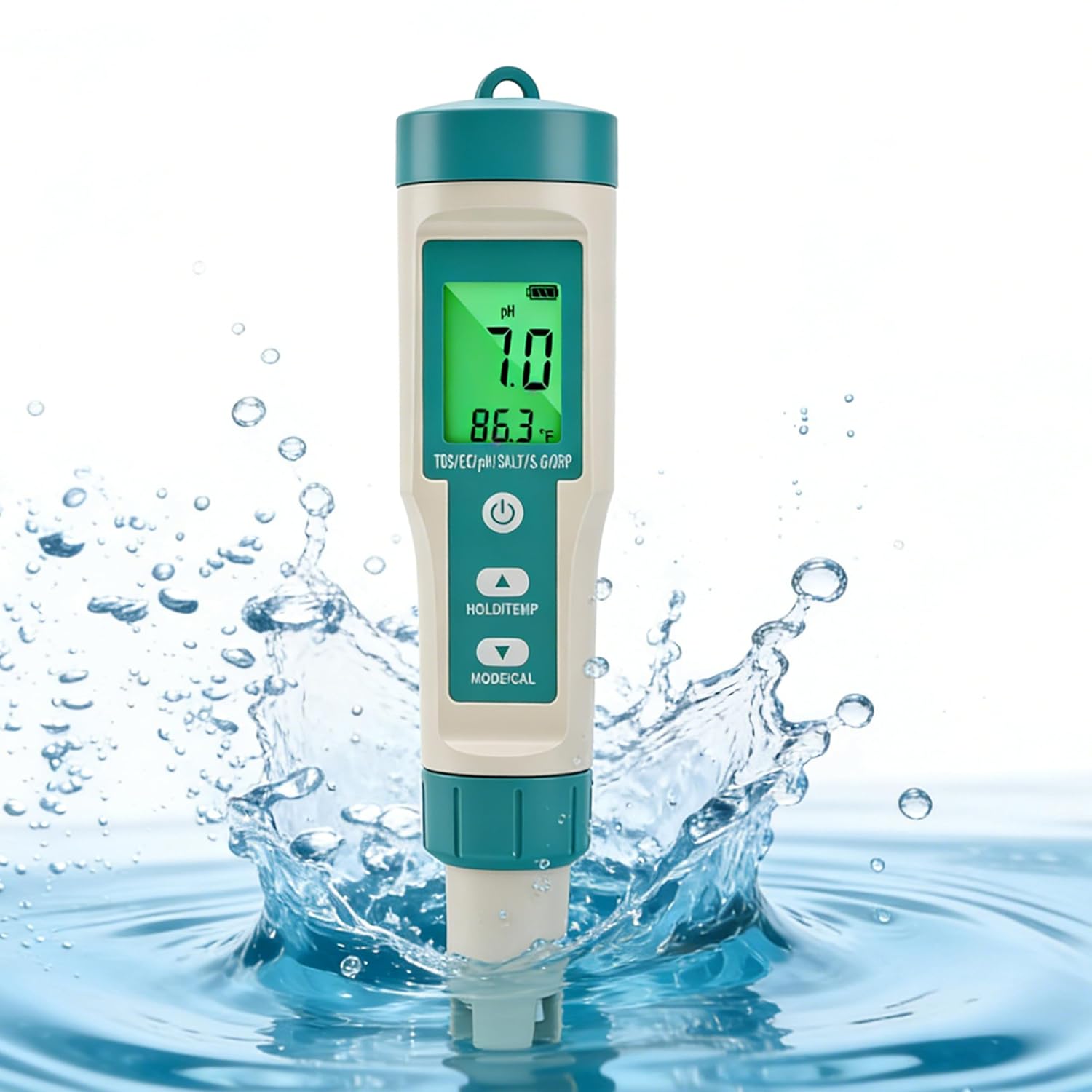 8-w-1 tester wody, tester pH z ekranem LCD, tester basenowy, mierzy pH, ORP, TDS, EC, sól i temperaturę, tester wody do basenów i akwariów